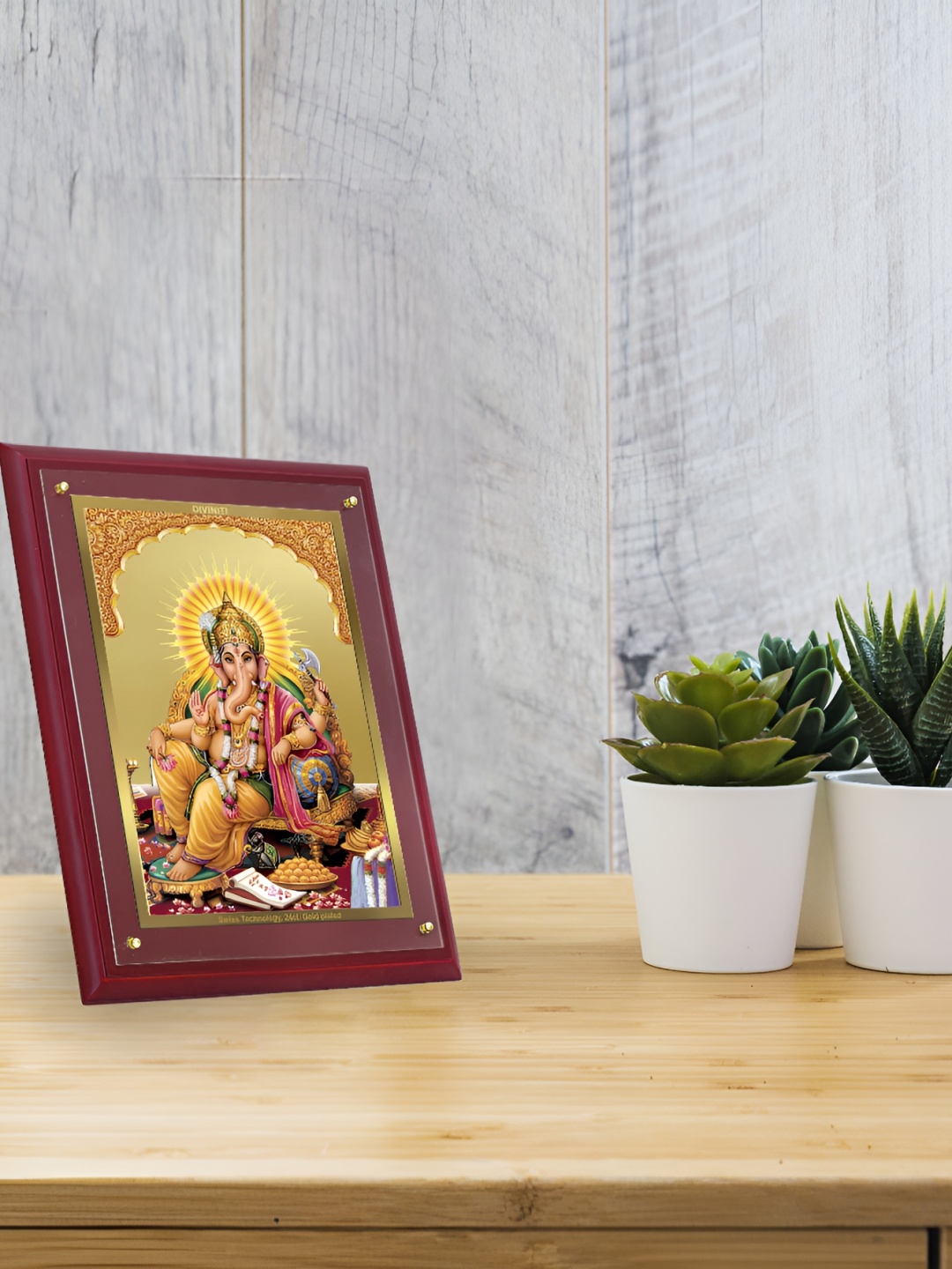 

DIVINITI Brown & Gold Toned Religious 24K Gold Plated Wooden Wall Photo Frame