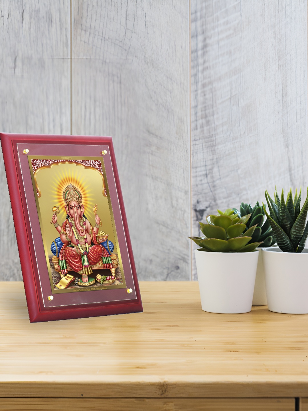 

DIVINITI Brown & Pink Wooden Ganesha Gold Plated Wall Photo Frames