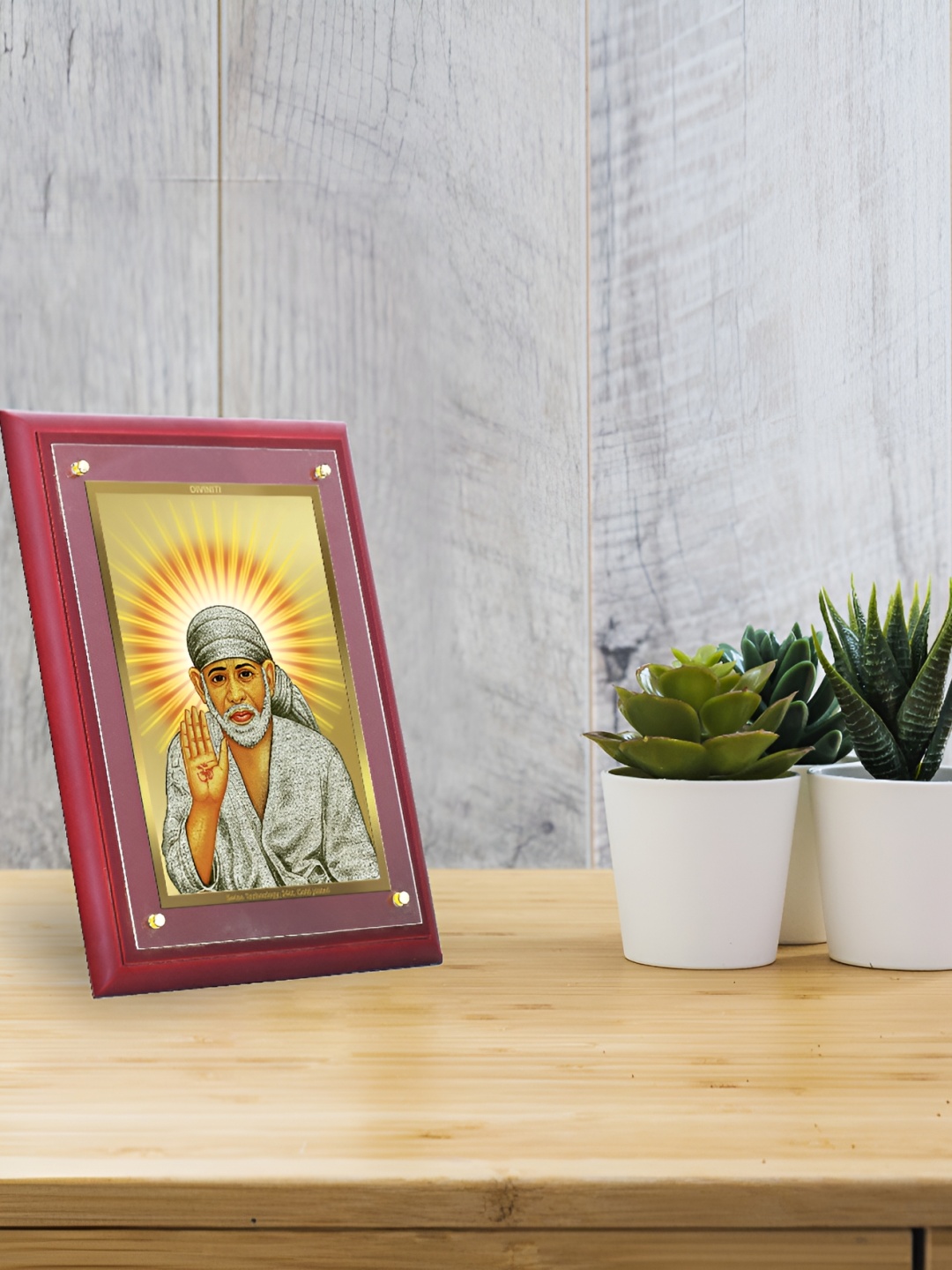 

DIVINITI Brown & Gold Toned Religious 4K Gold Plated Wooden Table Photo Frame