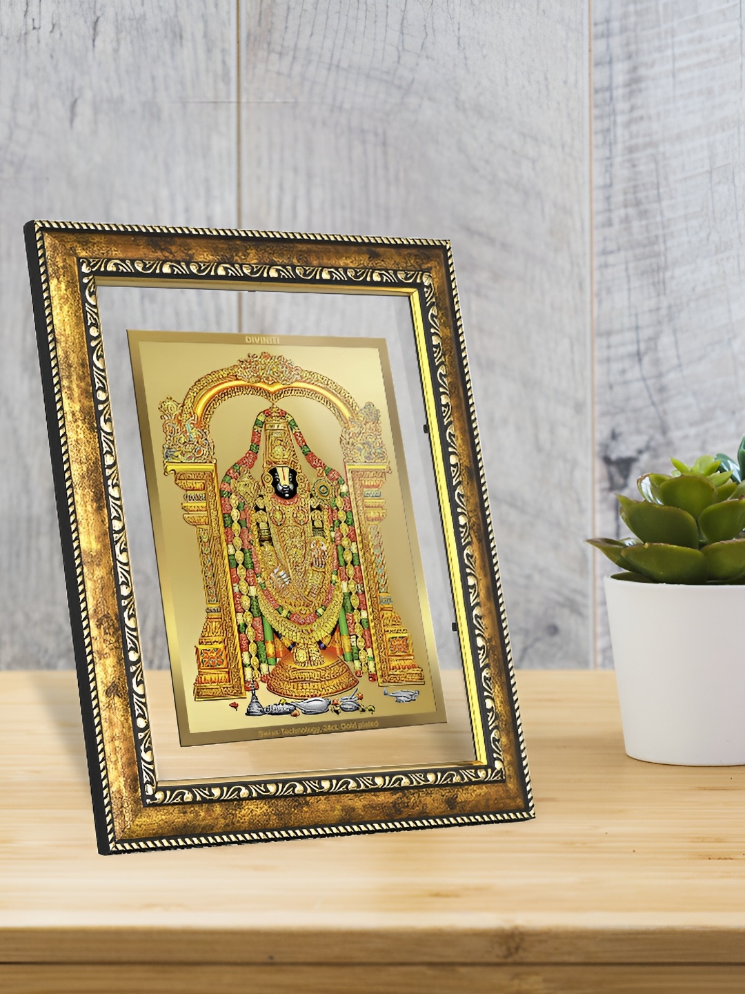 

DIVINITI Gold-Toned & White Self Design Religious Glass Wall Photo Frame