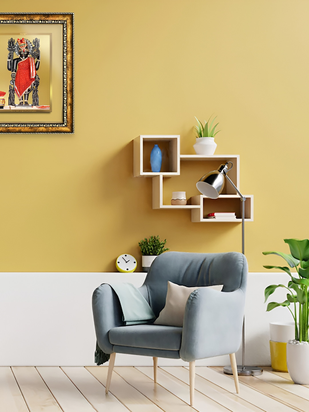 

DIVINITI Gold Toned & Red 24K Gold-Plated Foil Dwarikadheesh Religious Framed Wall Art