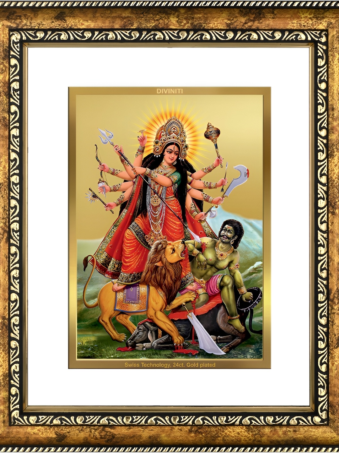 

DIVINITI Black & Red Gold-Plated Foil Durga Religious Double Glass Framed Wall Art