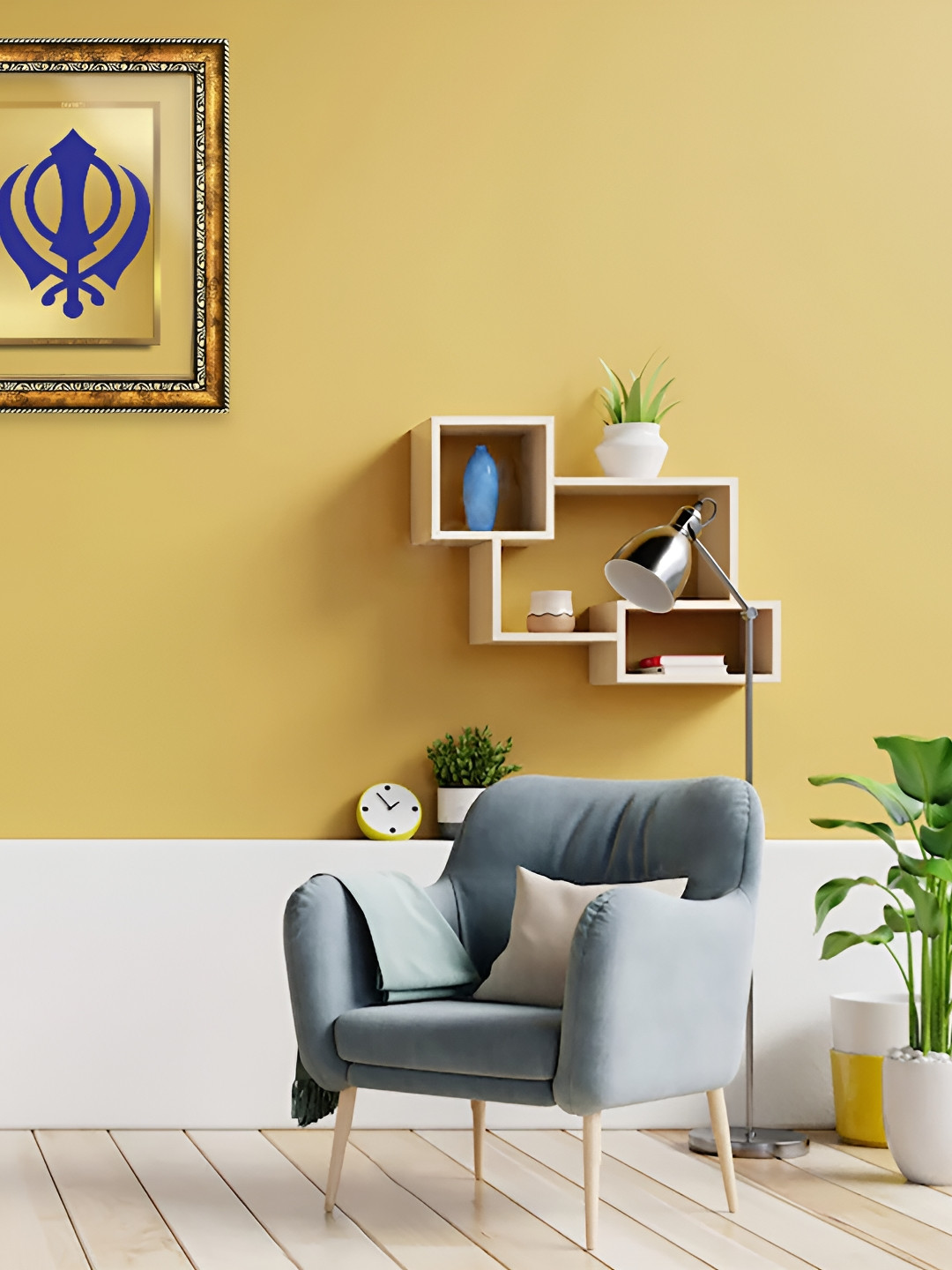 

DIVINITI Gold-Plated Foil Khanda SahibReligious Double Glass Framed Wall Art