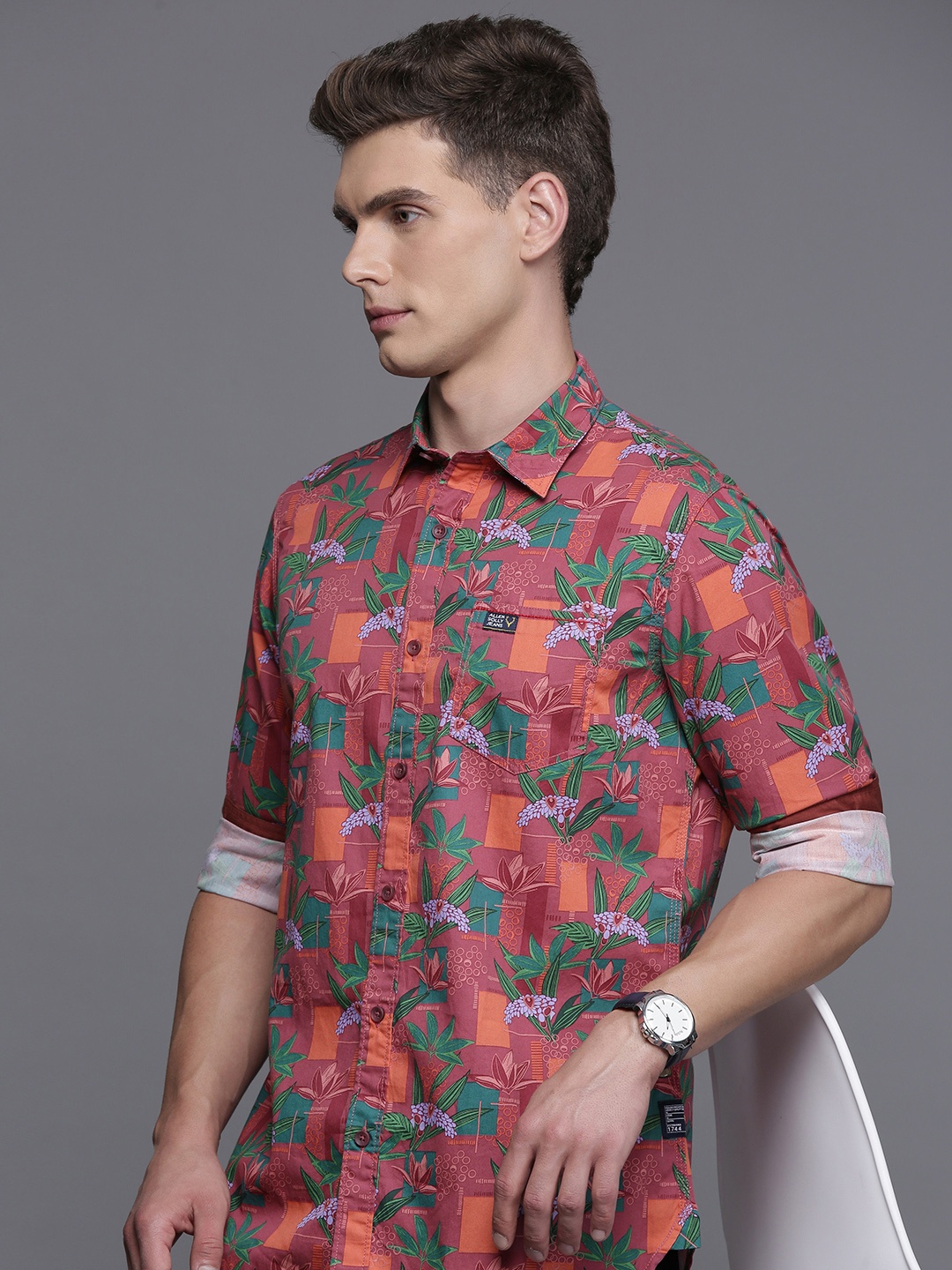 

Allen Solly Custom Fit Tropical Printed Pure Cotton Casual Shirt, Pink