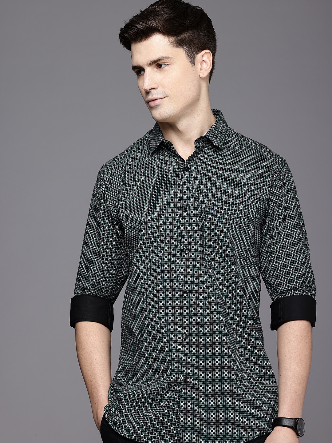 

Allen Solly Pure Cotton Printed Sport Fit Casual Shirt, Black