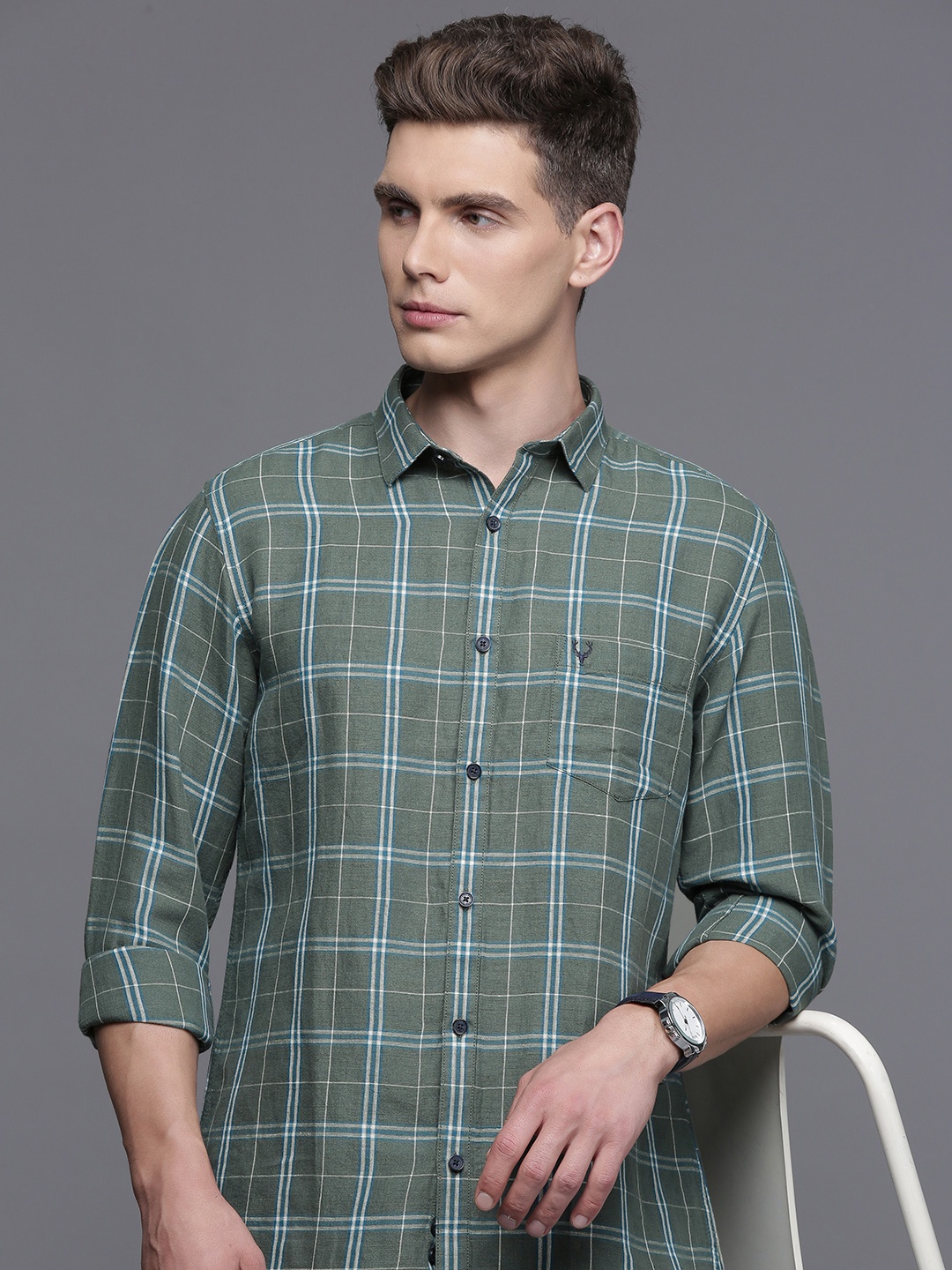 

Allen Solly Cotton Linen Sport Opaque Checked Casual Shirt, Green