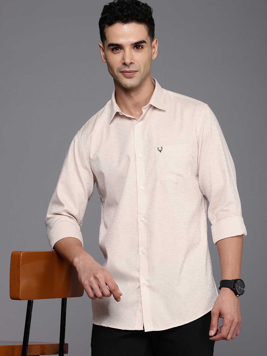 

Allen Solly Pure Cotton Classic Fit Self Design Opaque Casual Shirt, Beige