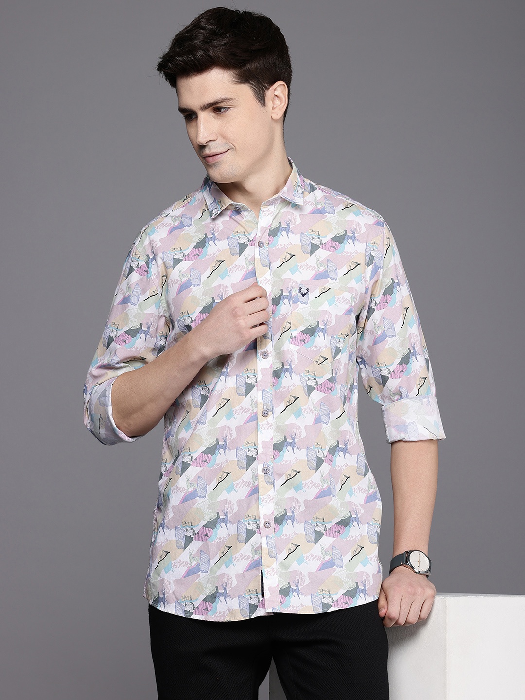 

Allen Solly Pure Cotton Custom Fit Opaque Printed Casual Shirt, Multi