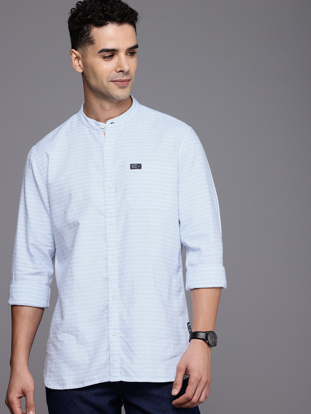 

Allen Solly Pure Cotton Custom Fit Horizontal Stripes Opaque Casual Shirt, Blue