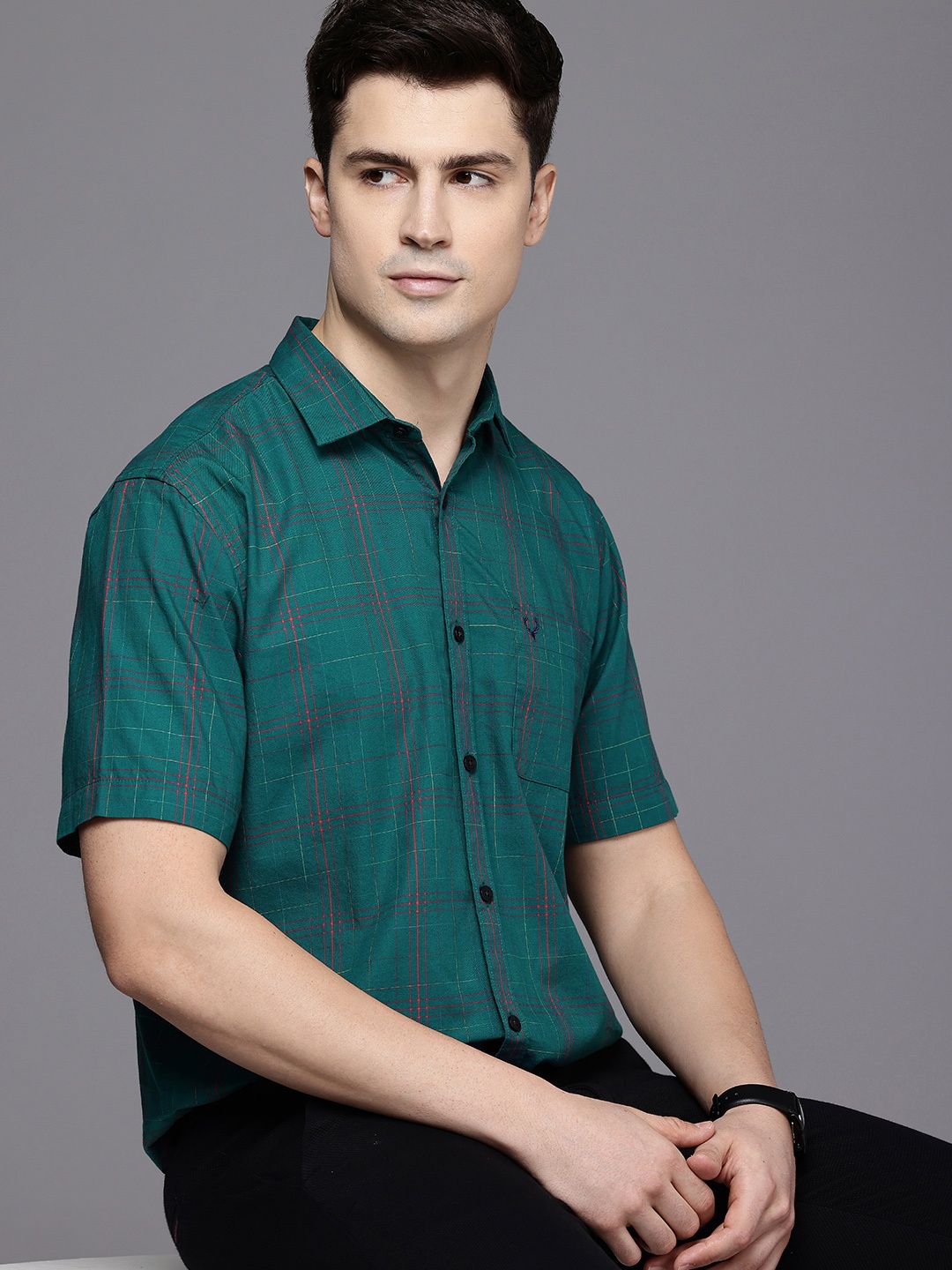 

Allen Solly Classic Fit Checked Pure Cotton Casual Shirt, Green