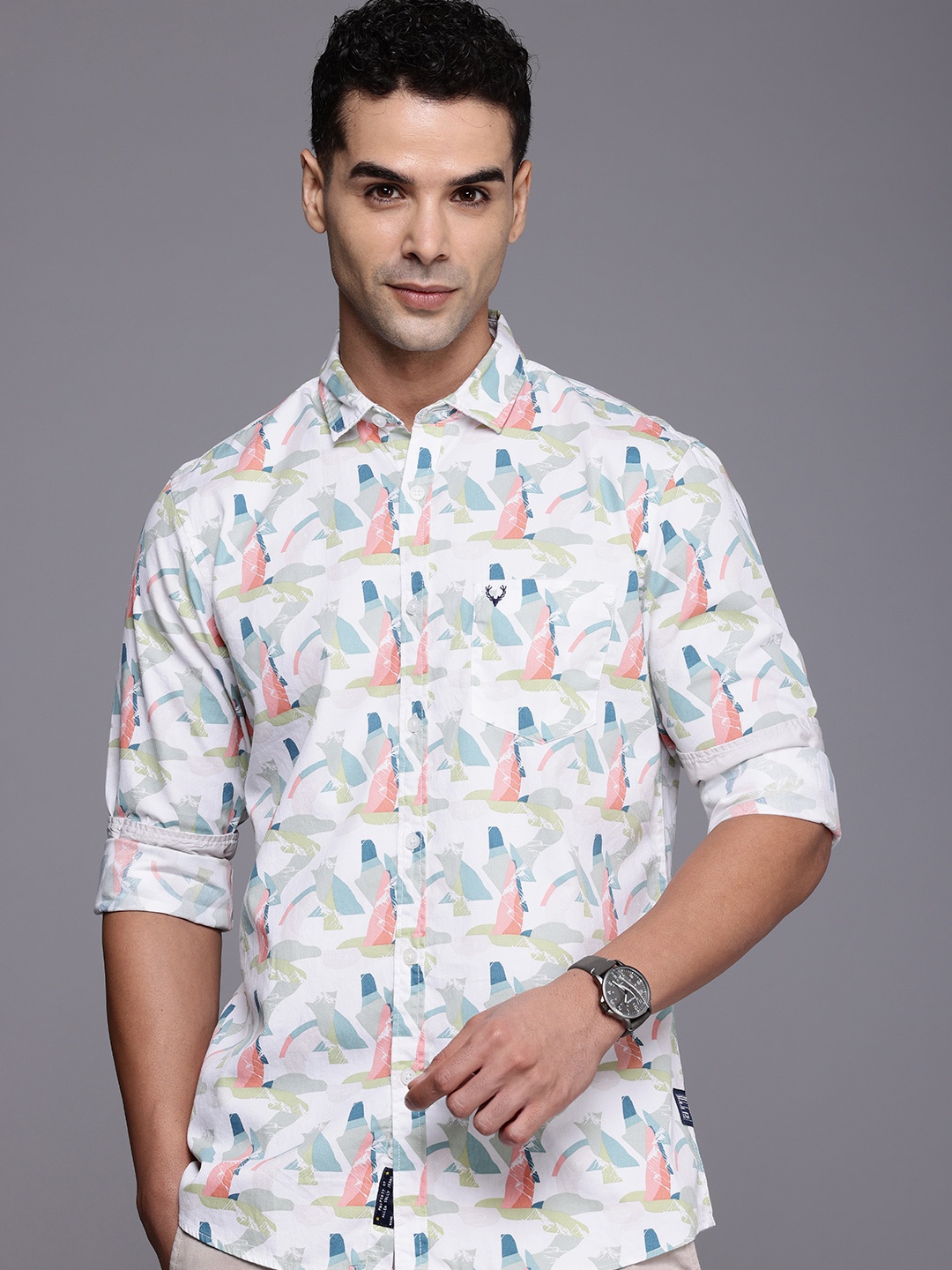 

Allen Solly Pure Cotton Custom Fit Opaque Printed Casual Shirt, White