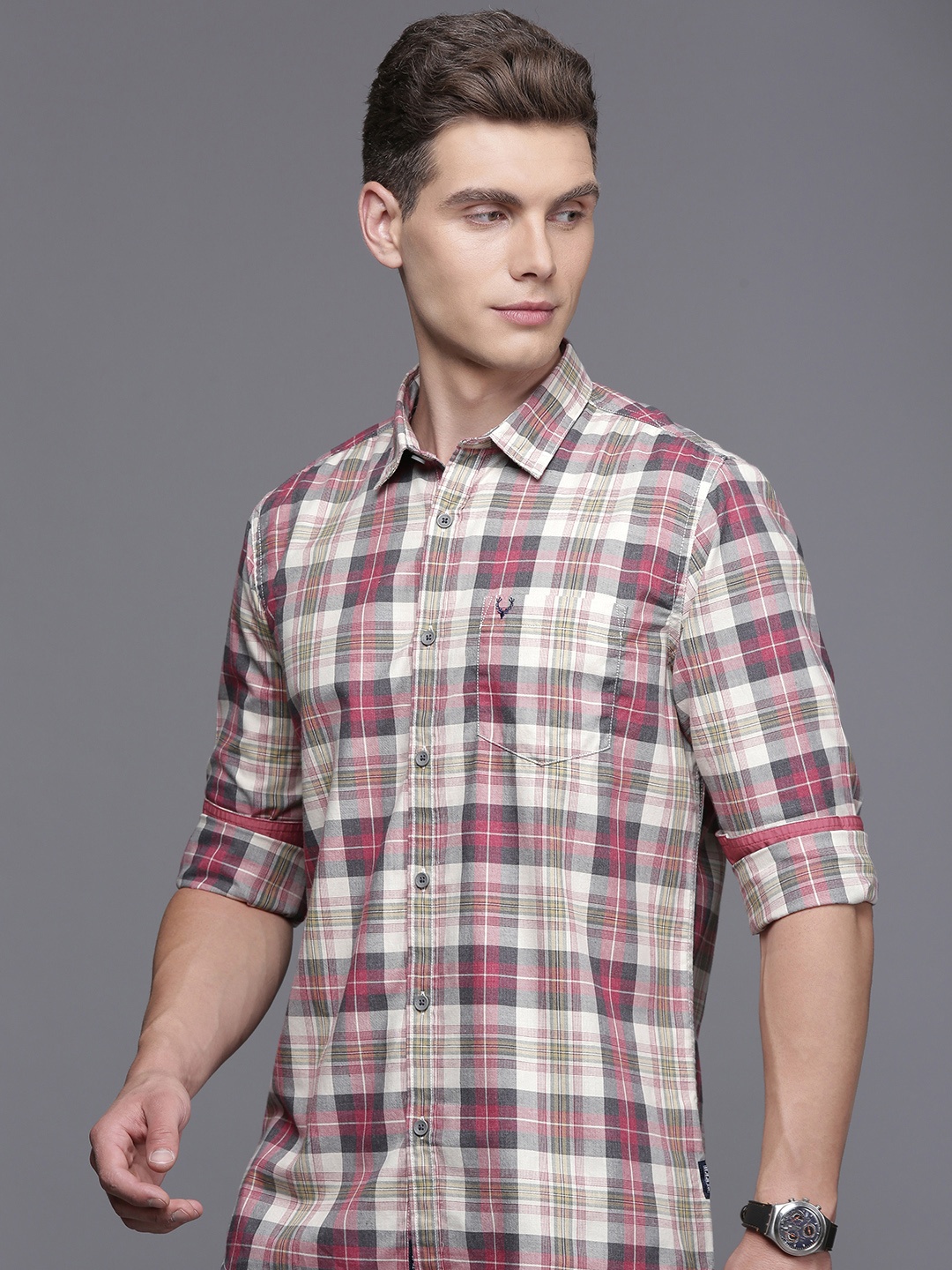 

Allen Solly Custom Fit Checked Casual Shirt, Beige