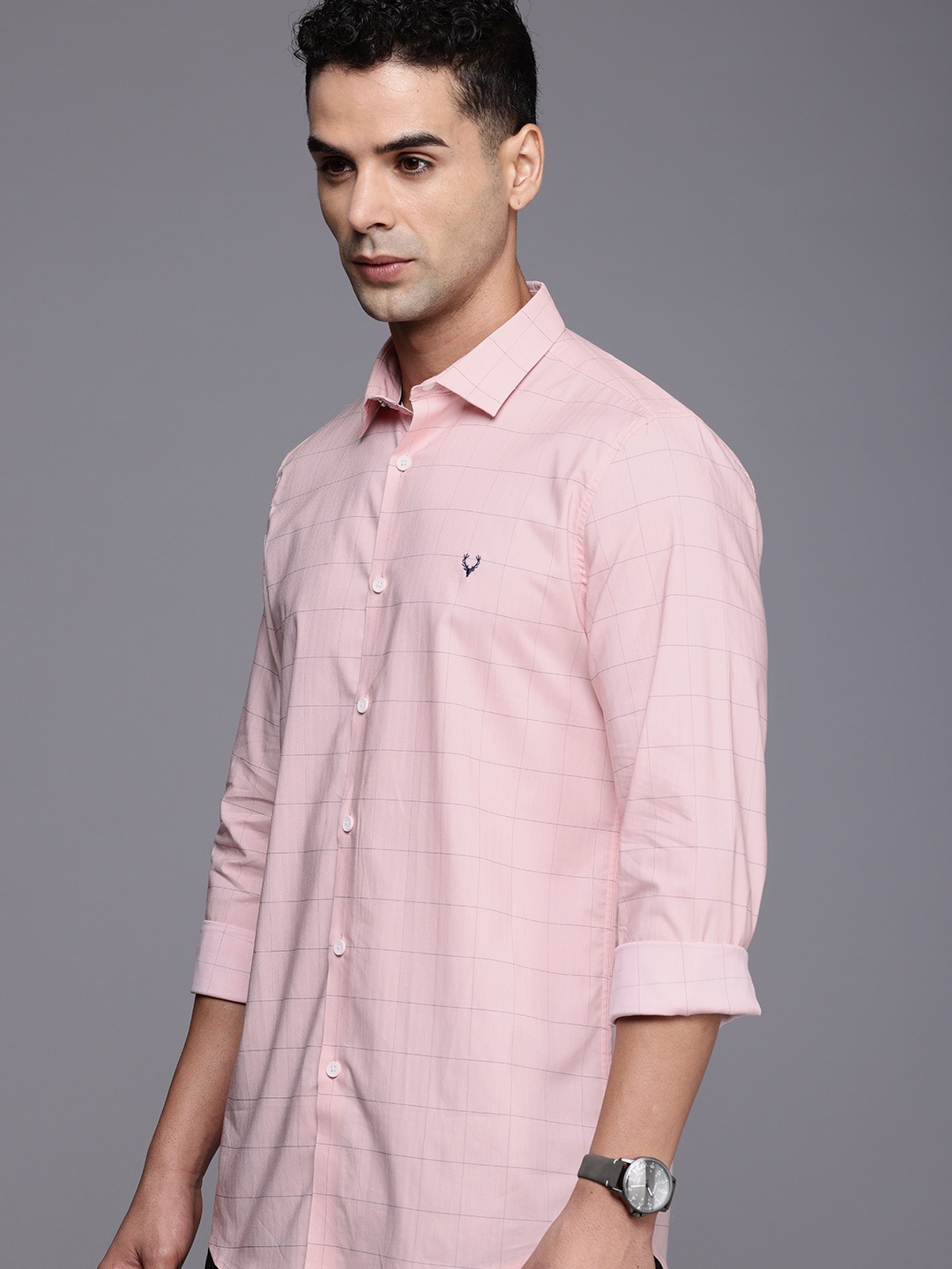 

Allen Solly Slim Fit Windowpane Checks Opaque Casual Shirt, Pink