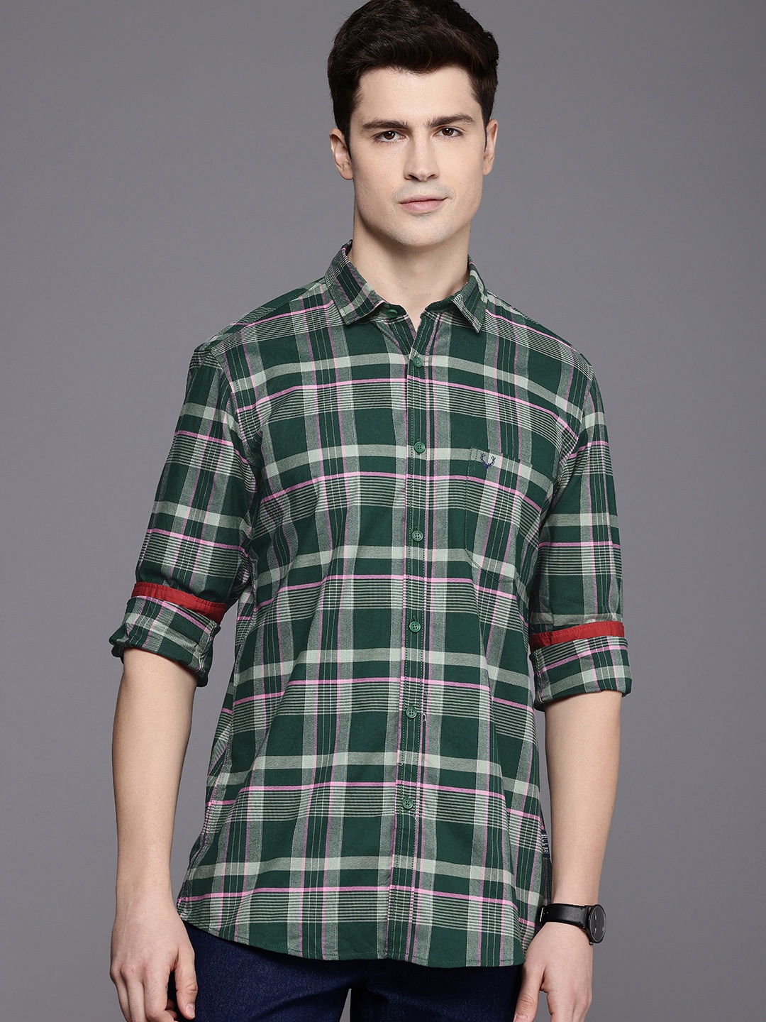 

Allen Solly Custom Fit Opaque Checked Casual Shirt, Green