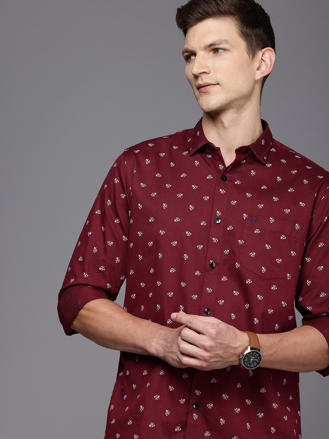 

Allen Solly Classic Fit Printed Pure Cotton Casual Shirt, Maroon