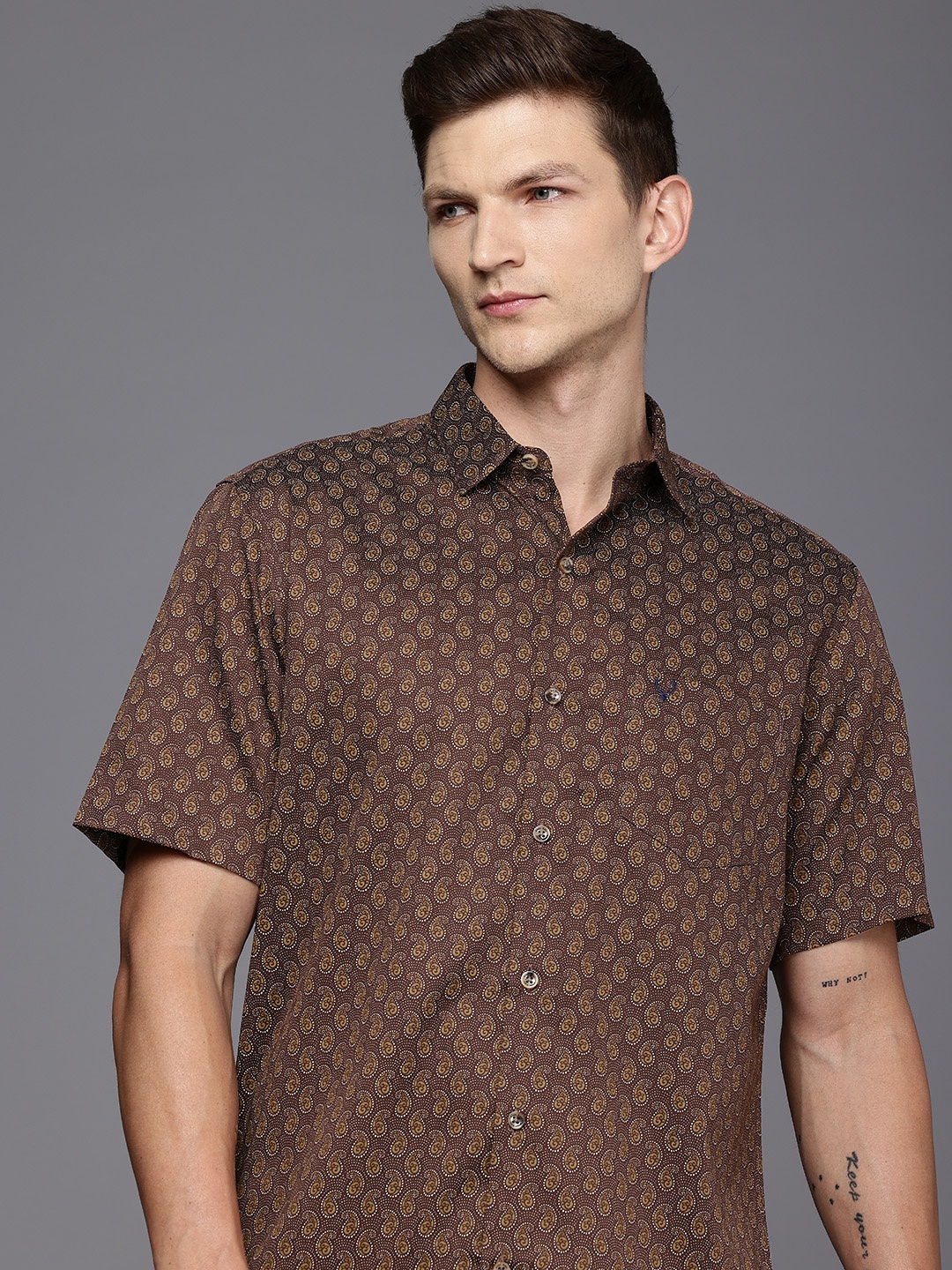 

Allen Solly Pure Cotton Paisley Printed Sport Fit Casual Shirt, Brown