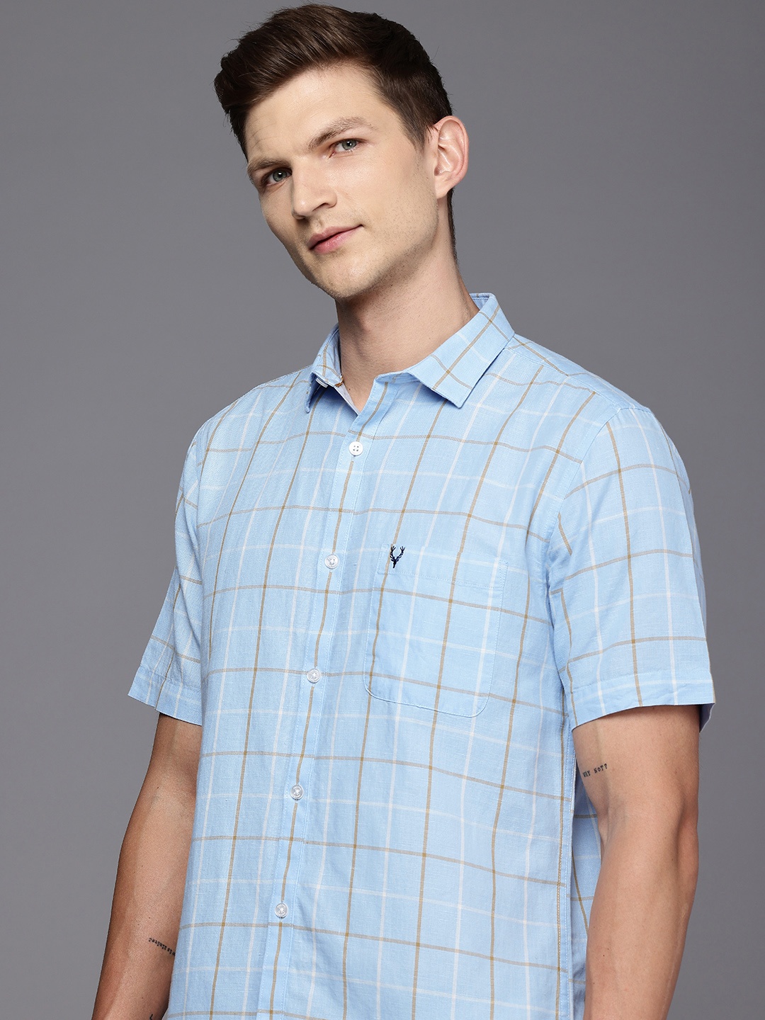

Allen Solly Classic Fit Checked Cotton Linen Casual Shirt, Blue