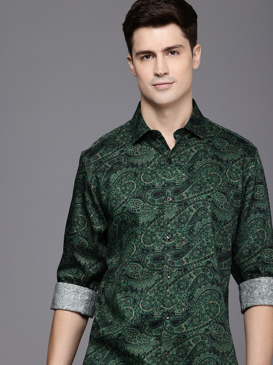 

Allen Solly Classic Fit Printed Pure Cotton Casual Shirt, Green