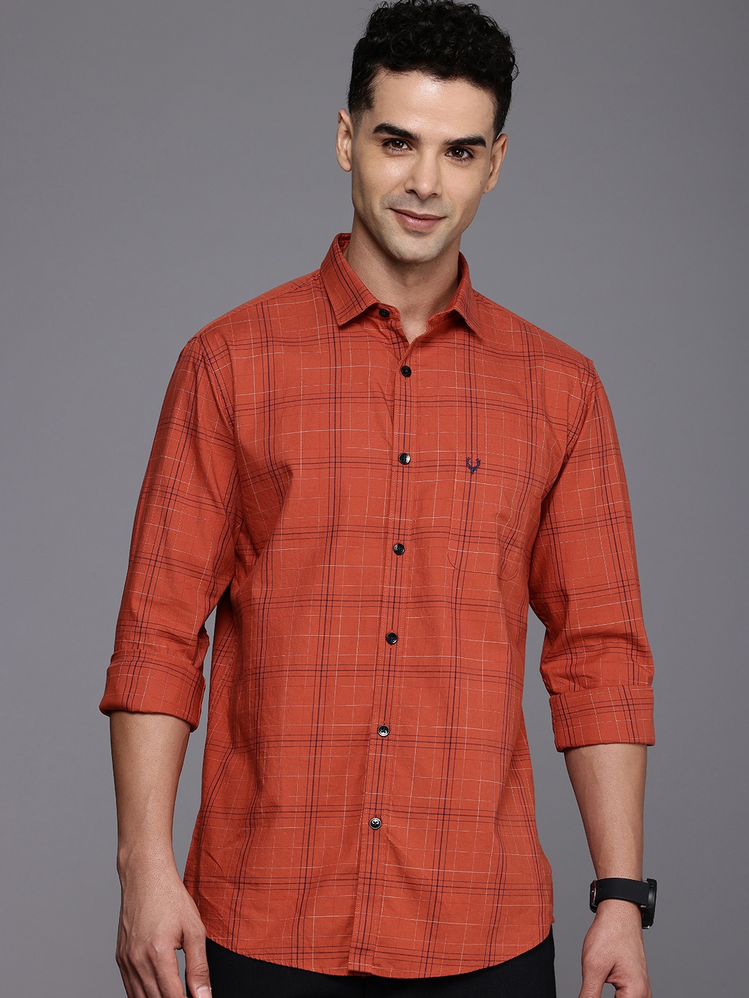 

Allen Solly Pure Cotton Classic Fit Opaque Checked Casual Shirt, Rust