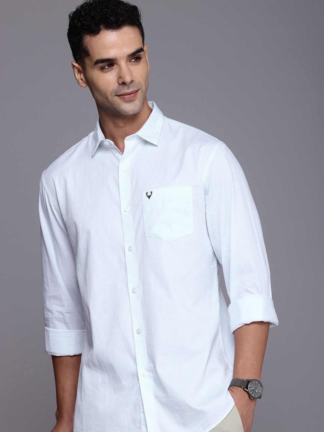 

Allen Solly Pure Cotton Classic Fit Geometric Printed Casual Shirt, White