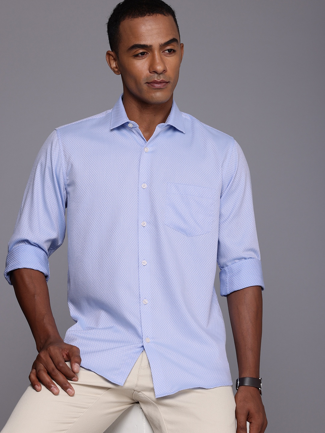 

Allen Solly Pure Cotton Self Design Textured Sport Opaque Casual Shirt, Blue