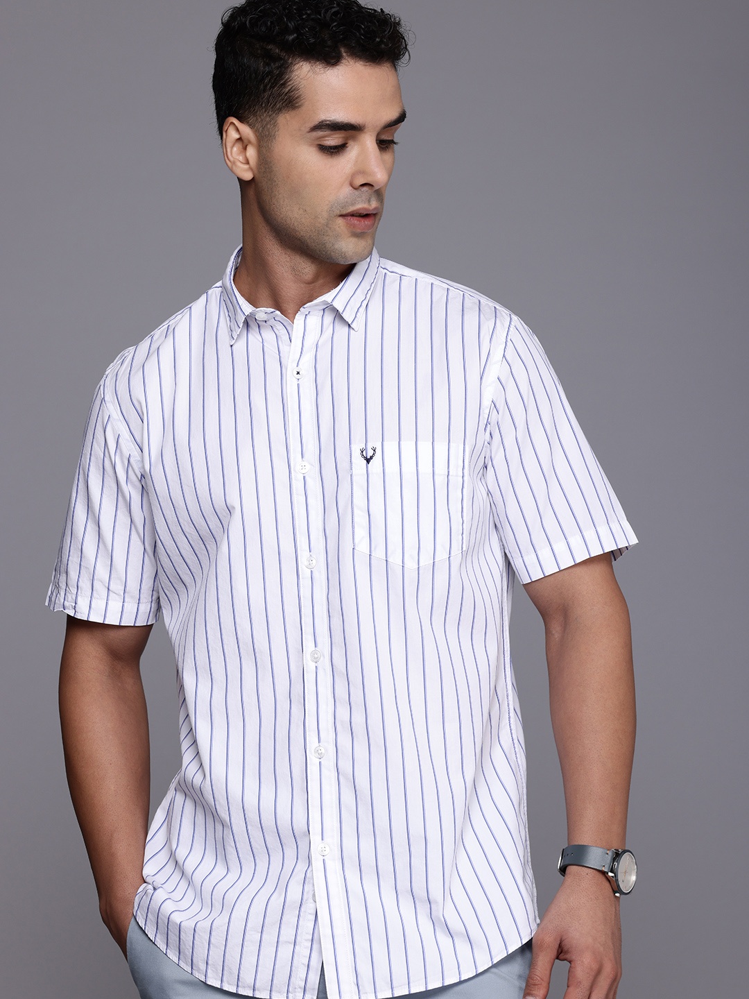 

Allen Solly Striped Pure Cotton Sport Fit Casual Shirt, White