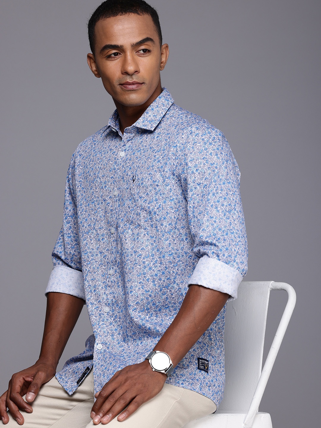 

Allen Solly Pure Cotton Custom Floral Opaque Printed Casual Shirt, Blue