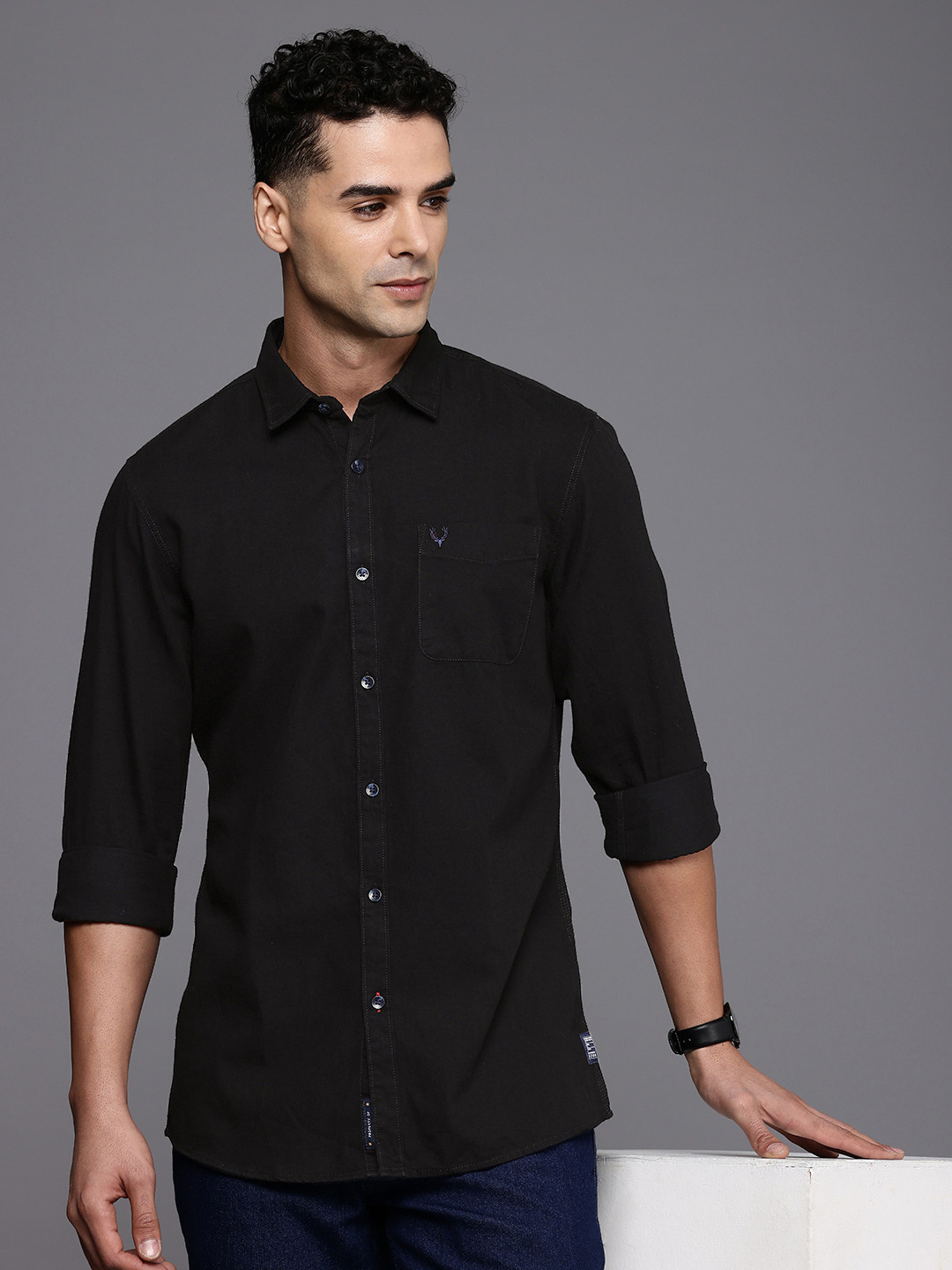 

Allen Solly Pure Cotton Custom Fit Opaque Casual Shirt, Black