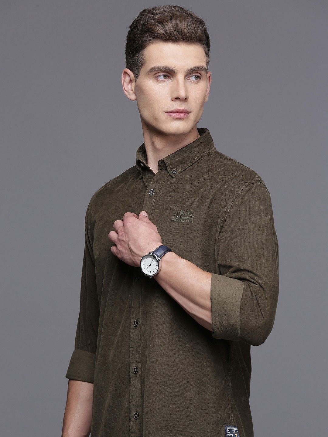 

Allen Solly Custom Fit Corduroy Casual Shirt, Olive