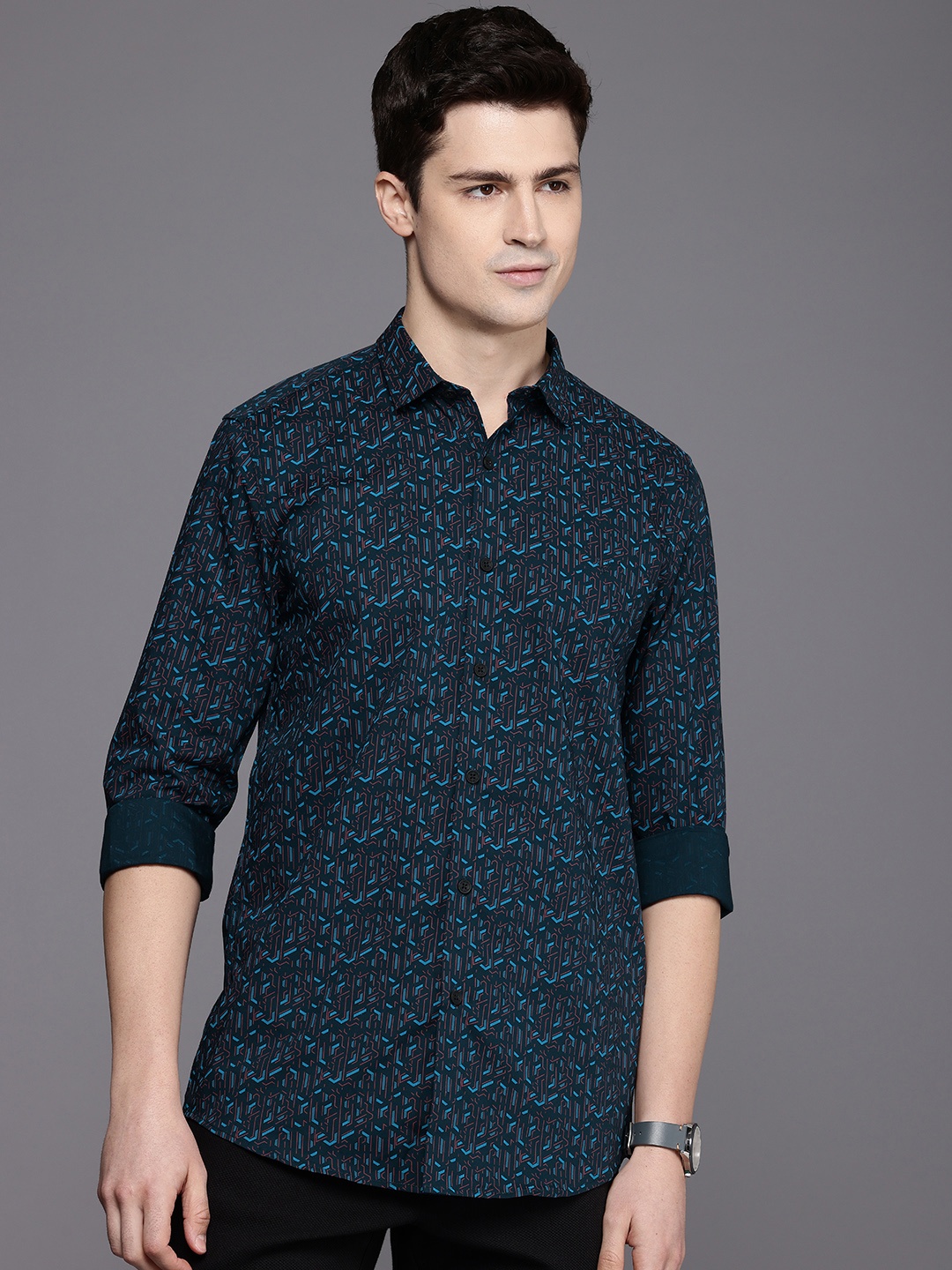 

Allen Solly Modern Slim Fit Opaque Printed Casual Shirt, Navy blue