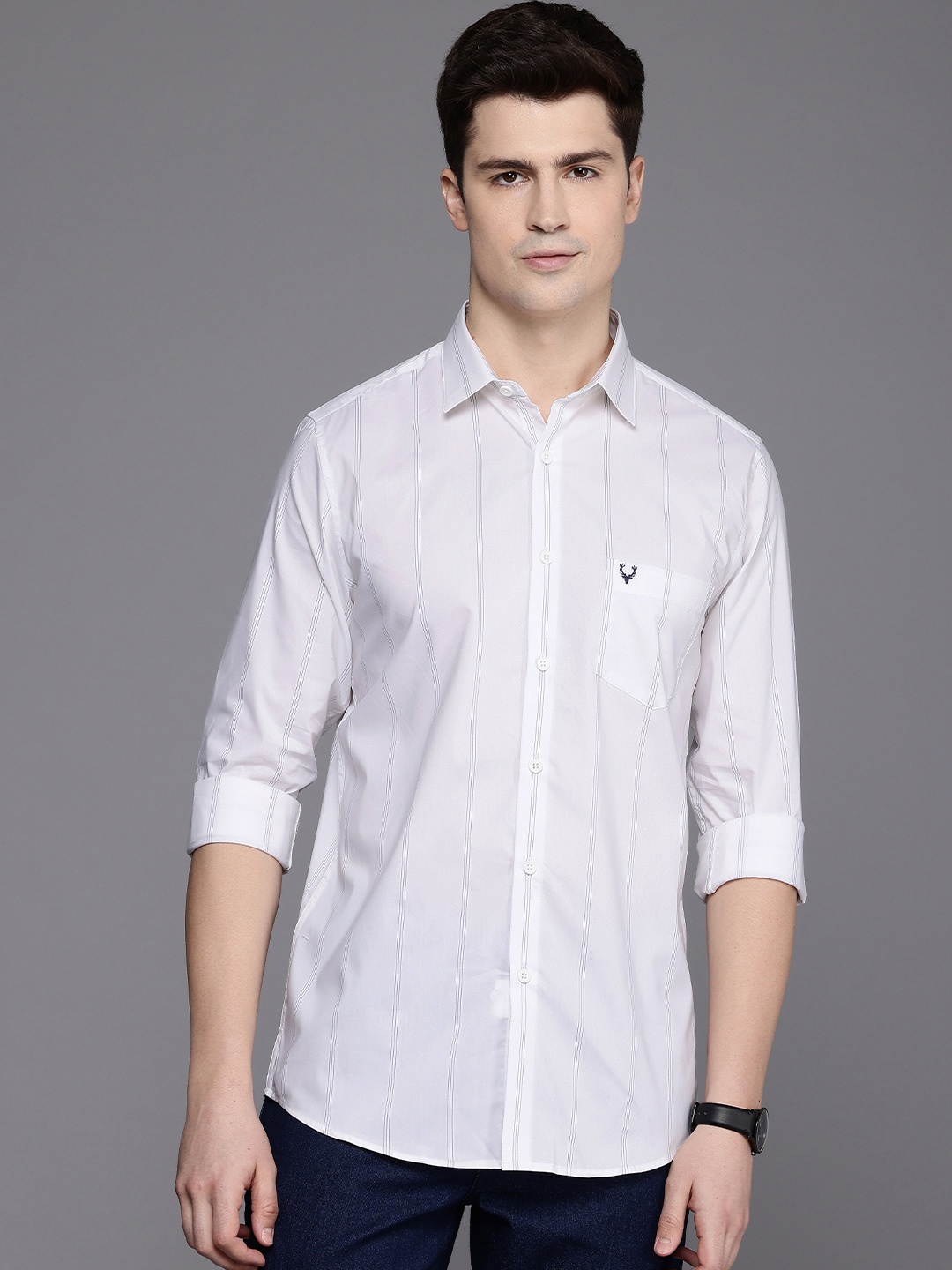 

Allen Solly Modern Slim Fit Opaque Striped Casual Shirt, White