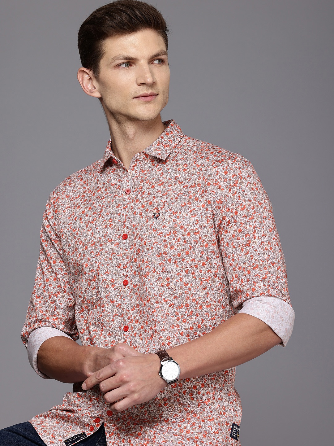 

Allen Solly Pure Cotton Custom Fit Floral Opaque Printed Casual Shirt, Red
