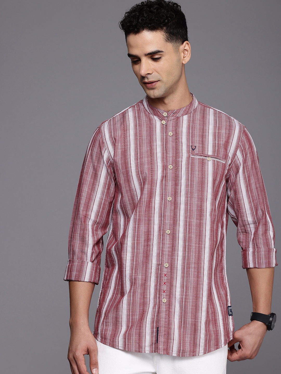 

Allen Solly Pure Cotton Custom Fit Opaque Striped Casual Shirt, Mauve
