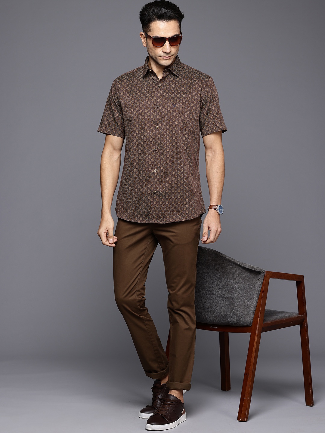 

Allen Solly Pure Cotton Paisley Print Shirt, Brown