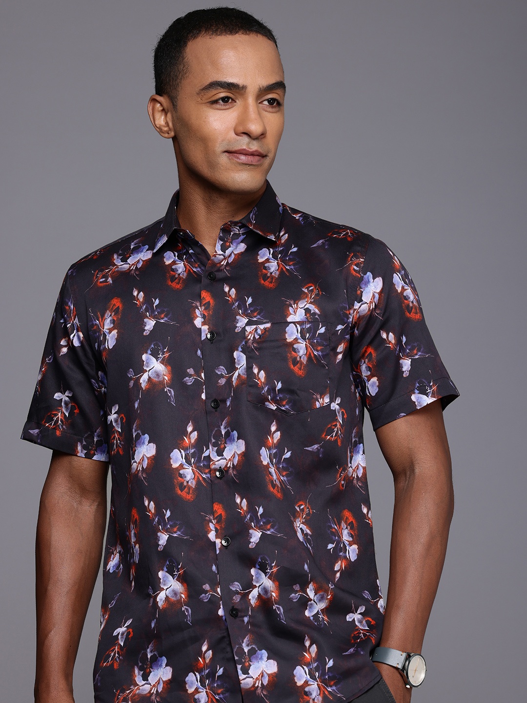

Allen Solly Pure Cotton Classic Fit Floral Printed Casual Shirt, Brown