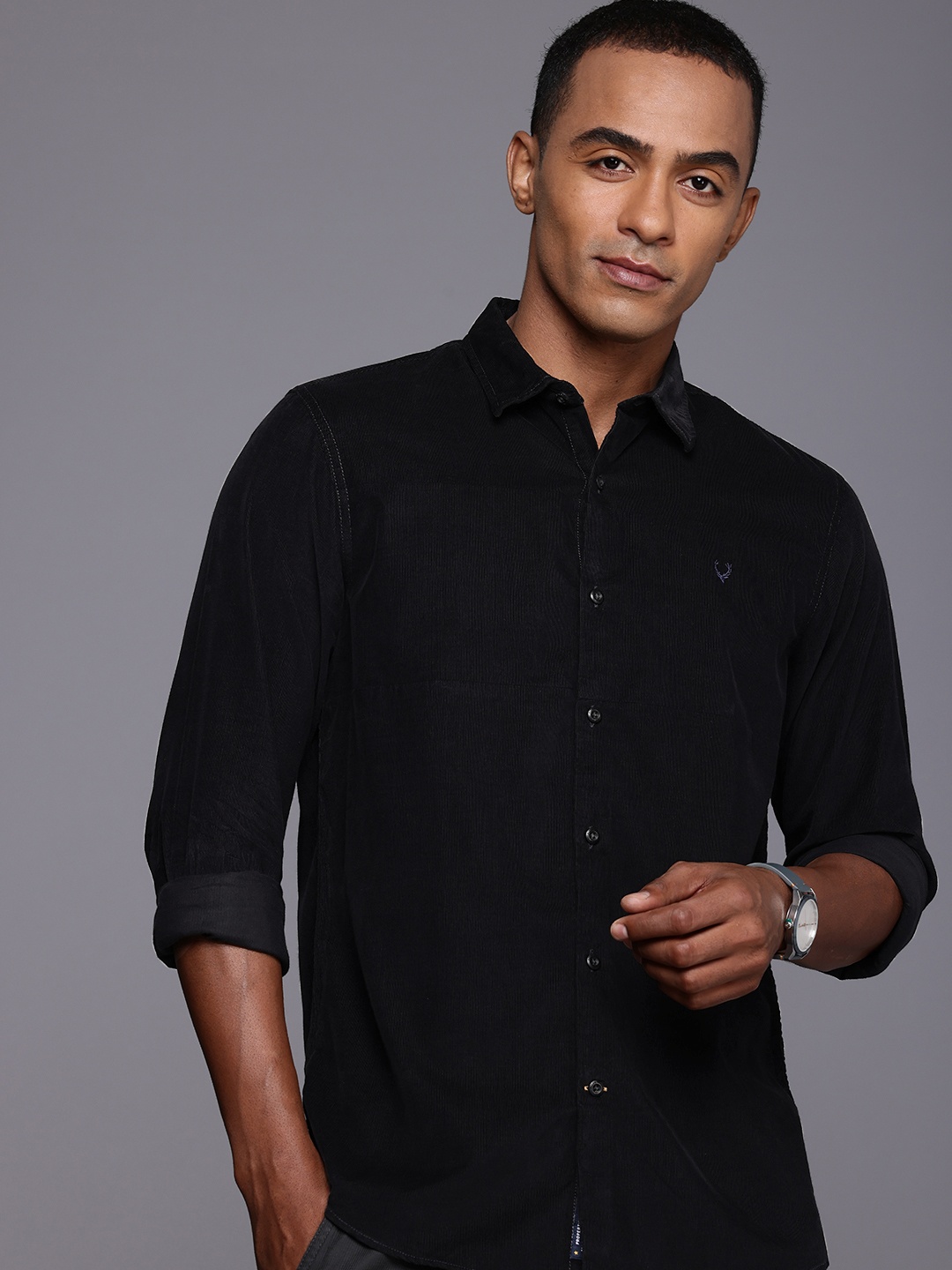 

Allen Solly Pure Cotton Custom Fit Corduroy Shirt, Black