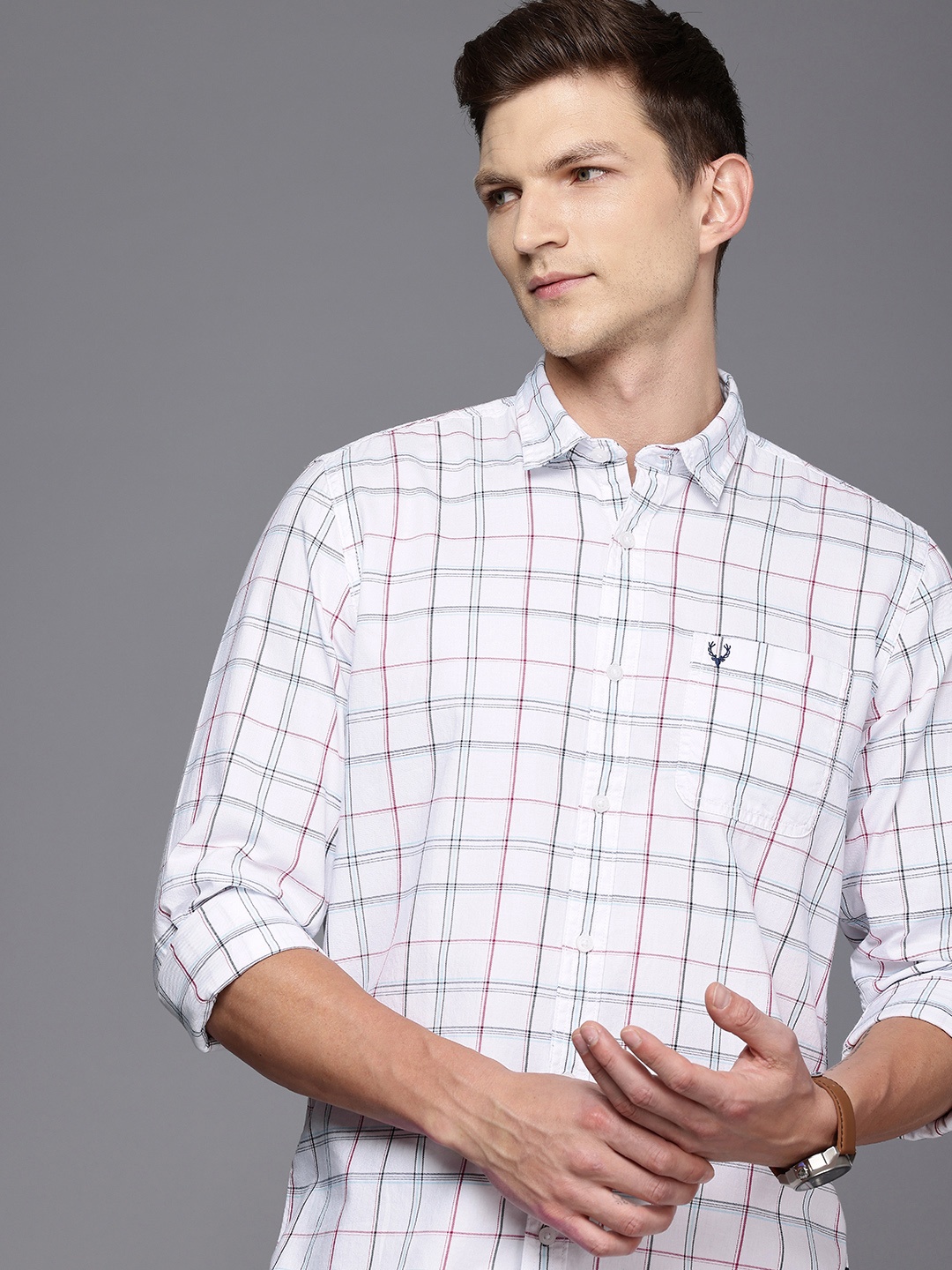 

Allen Solly Custom Fit Checked Pure Cotton Casual Shirt, White