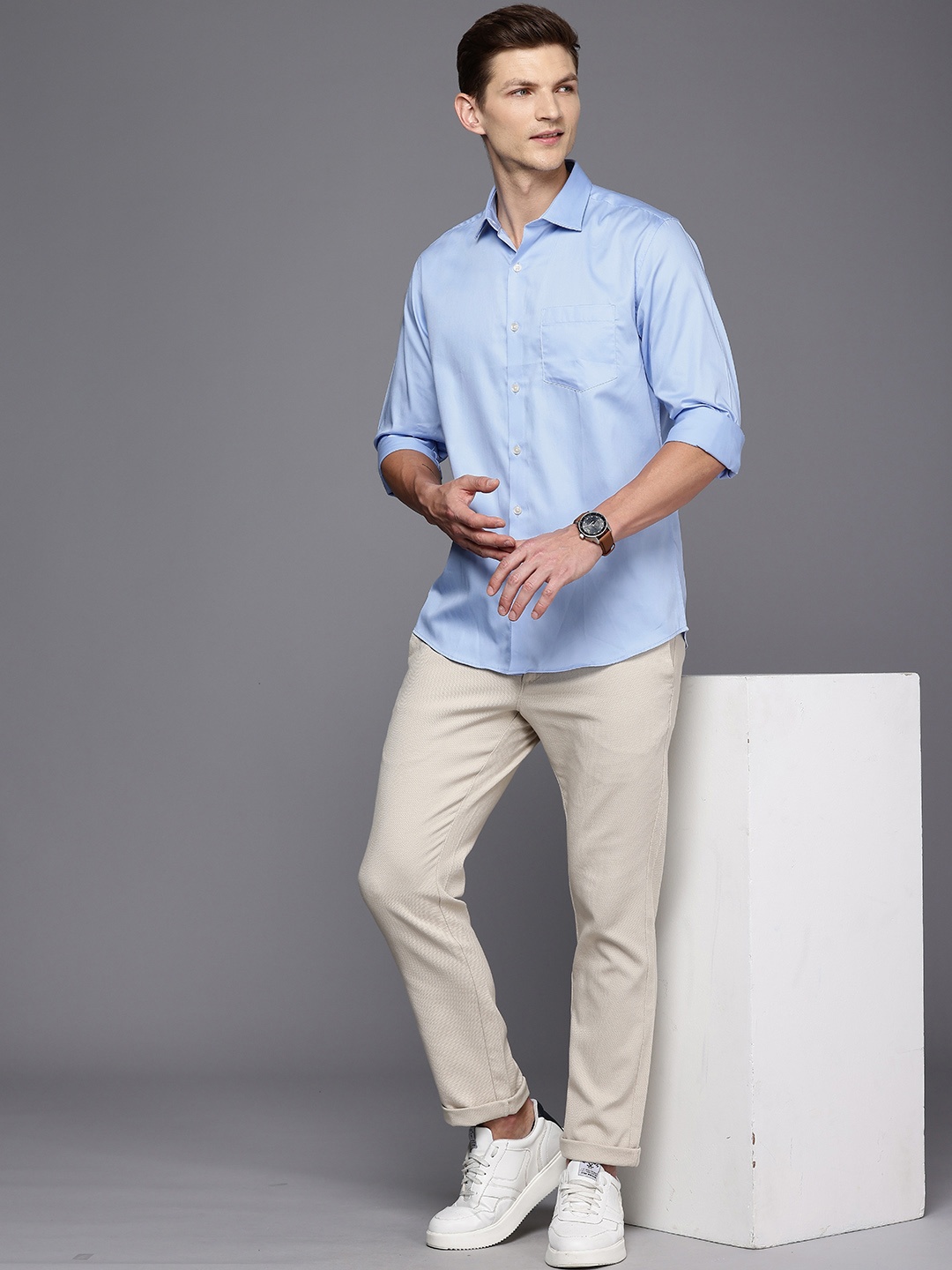 

Allen Solly Solid Classic Fit Pure Cotton Casual Shirt, Blue