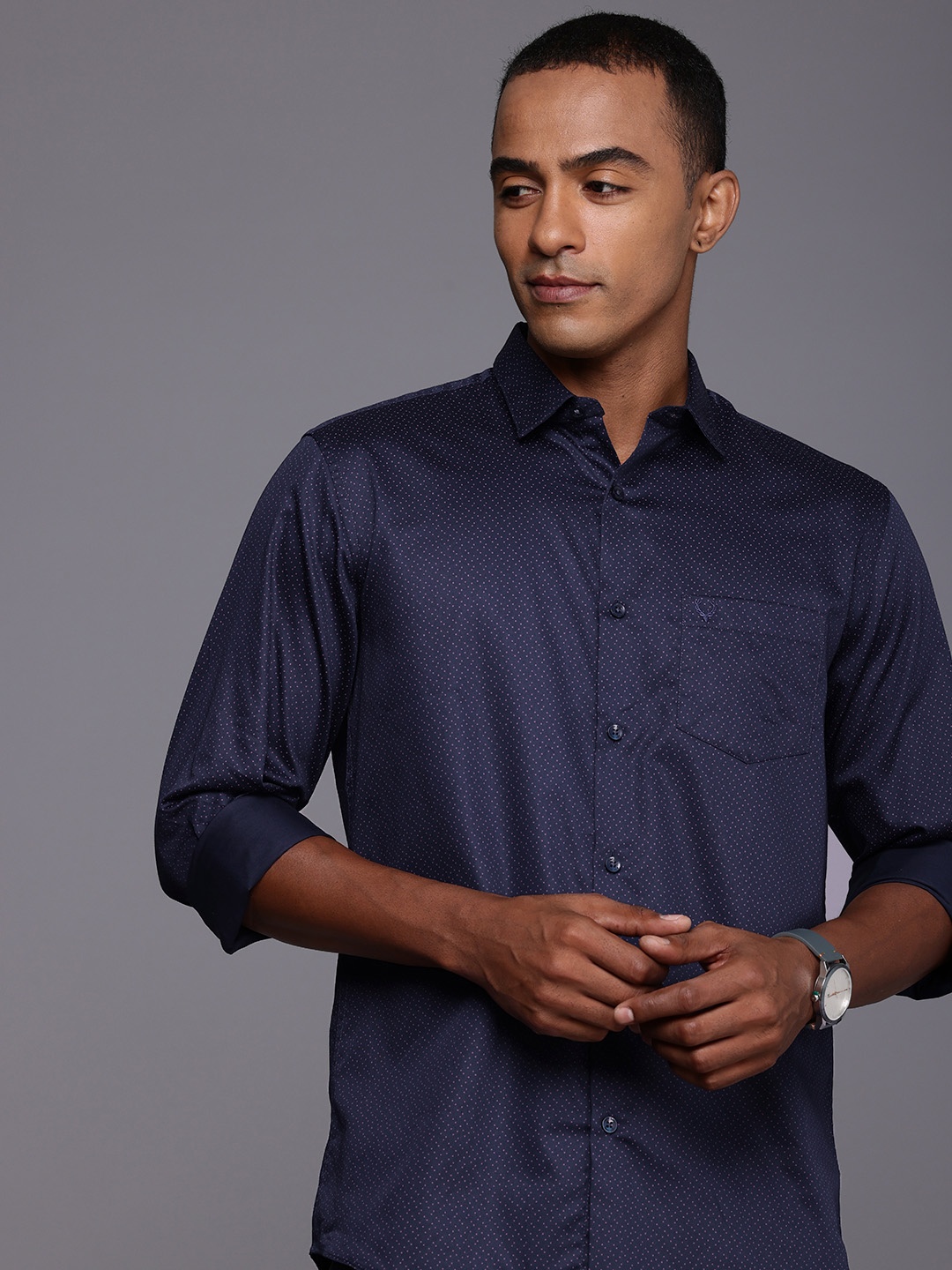 

Allen Solly Pure Cotton Sport Fit Opaque Printed Casual Shirt, Navy blue