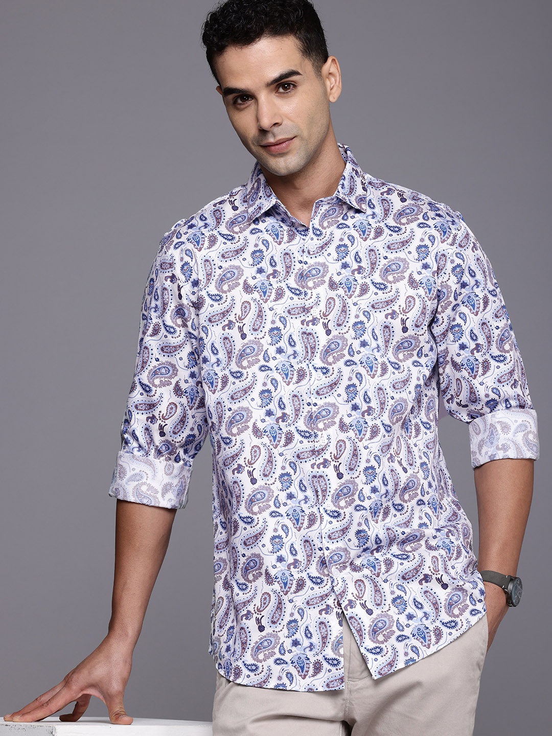 

Allen Solly Pure Cotton Classic Fit Opaque Printed Casual Shirt, White