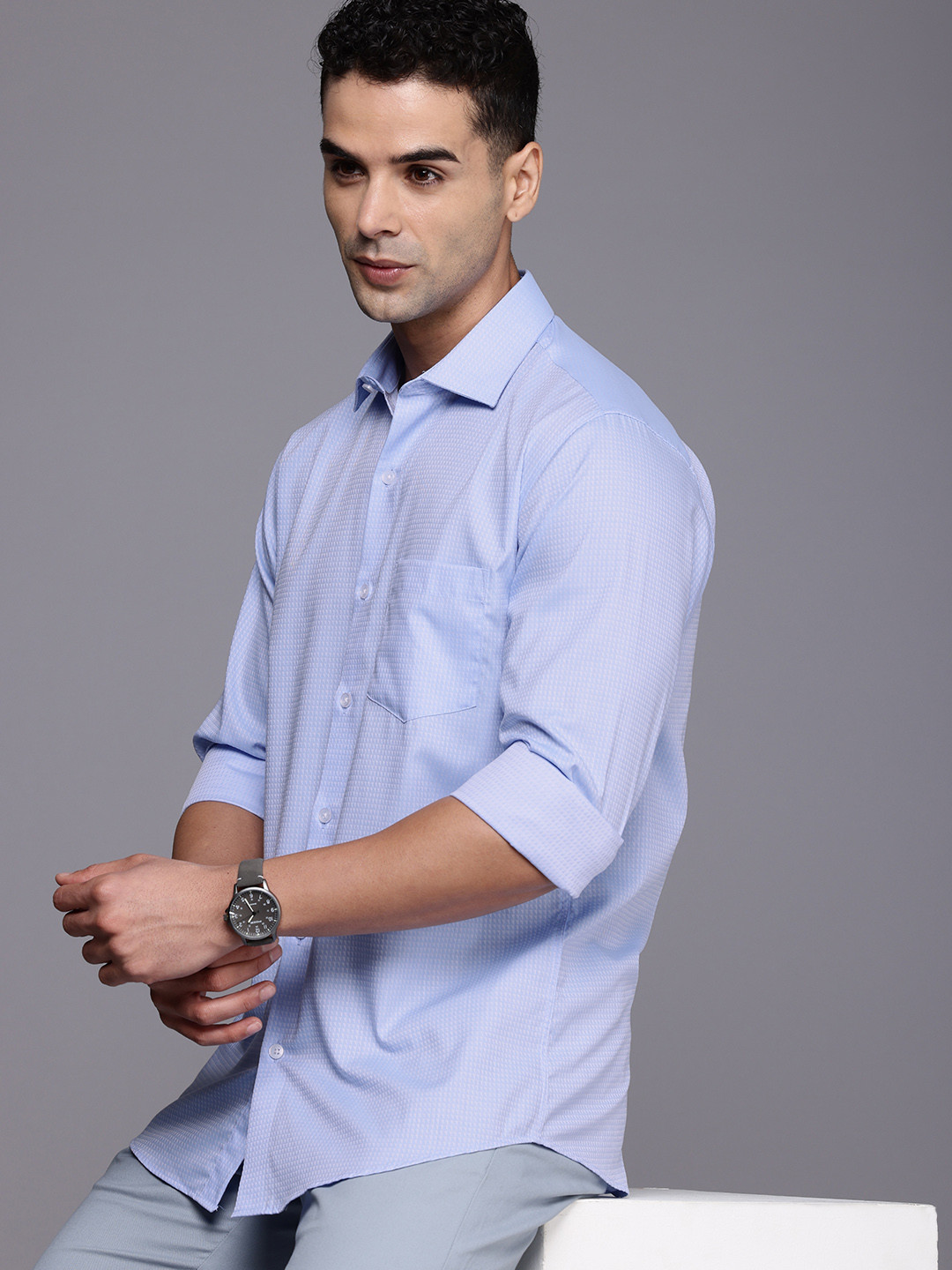 

Allen Solly Pure Cotton Self Design Textured Sport Fit Opaque Casual Shirt, Blue