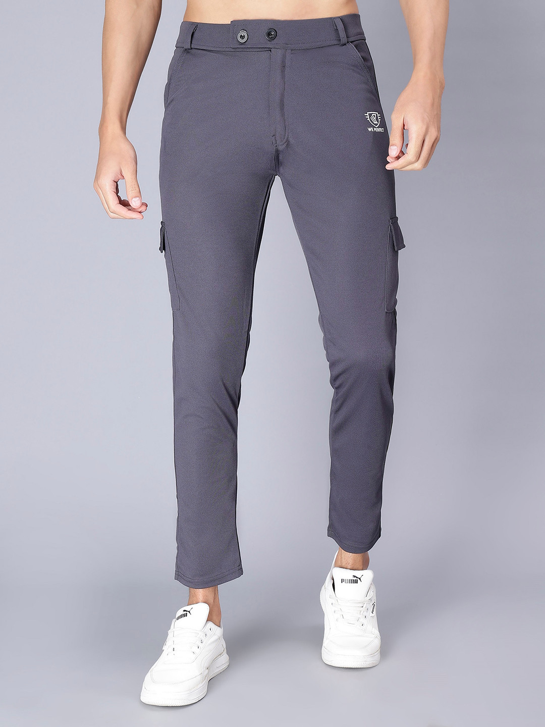 

WE PERFECT Men Relaxed Mid-Rise Regular Fit Cargo Trouser, Grey