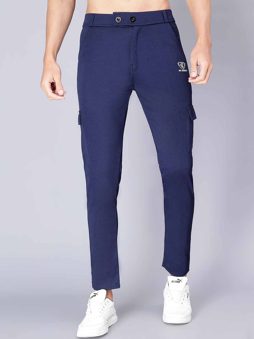 

WE PERFECT Men Relaxed Mid-Rise Regular Fit Cargo Trouser, Navy blue