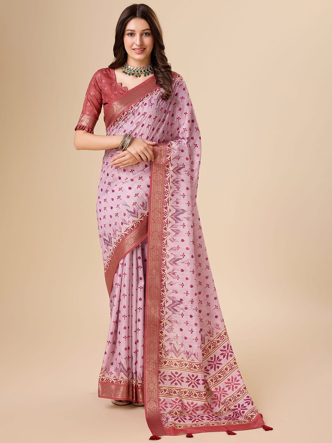 

Rekha Maniyar Floral Zari Art Silk Saree, Pink