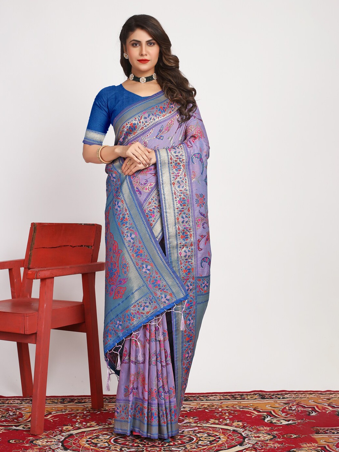 

Kandora Ethnic Motifs Woven Design Zari Pure Silk Banarasi Saree, Purple