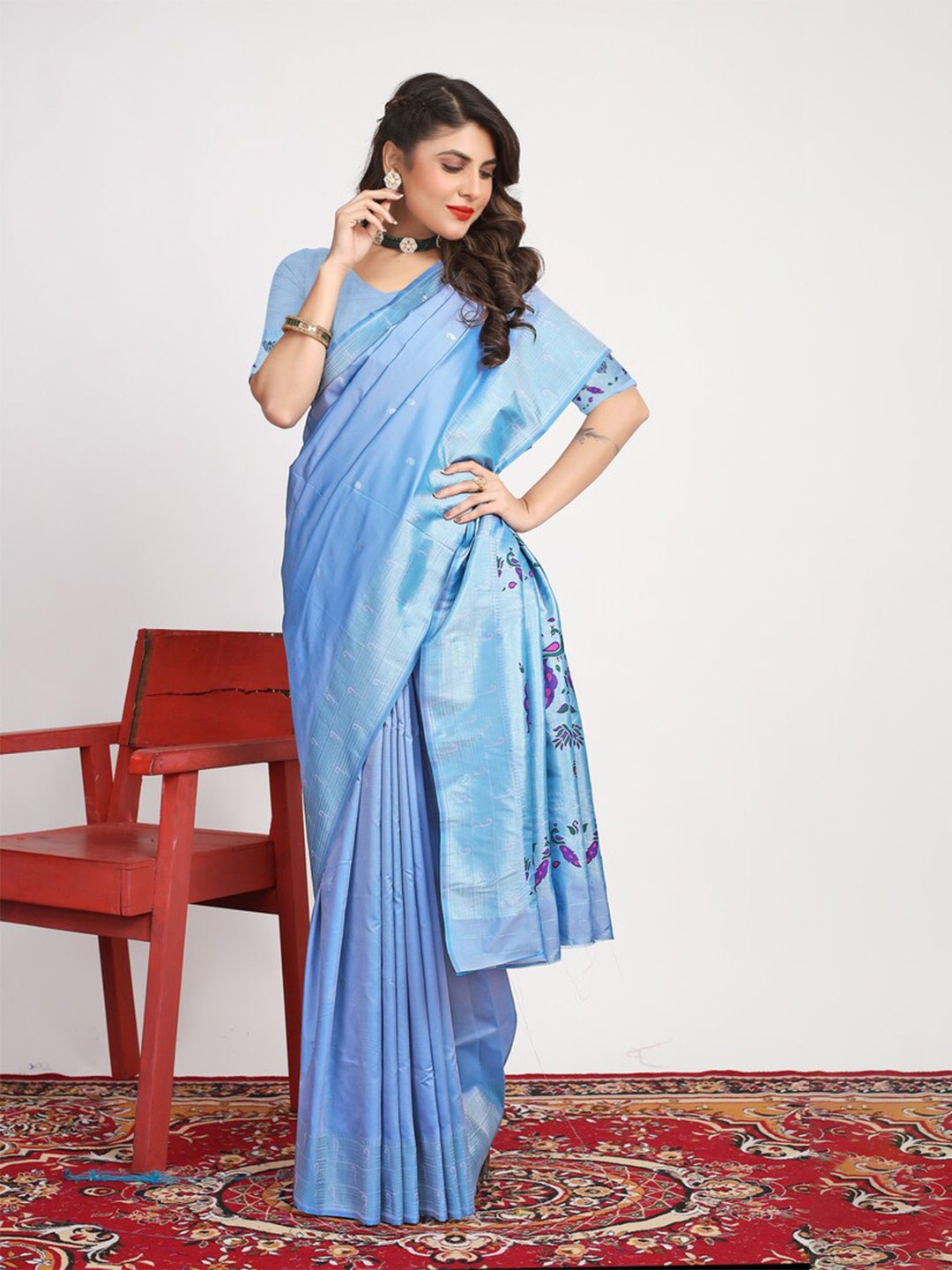 

Kandora Ethnic Motifs Woven Design Zari Pure Silk Paithani Saree, Off white