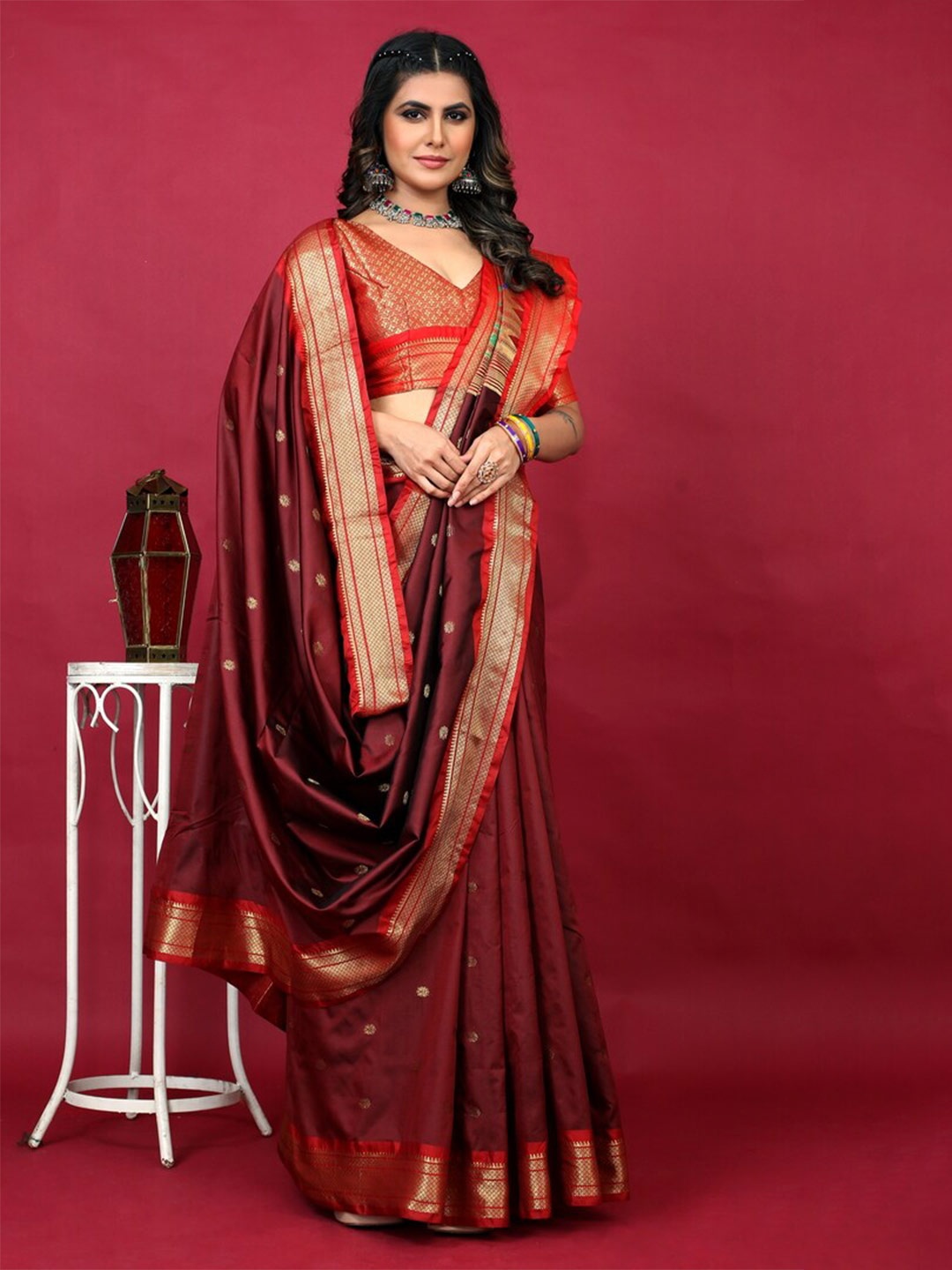 

Kandora Woven Design Zari Pure Silk Paithani Saree, Maroon