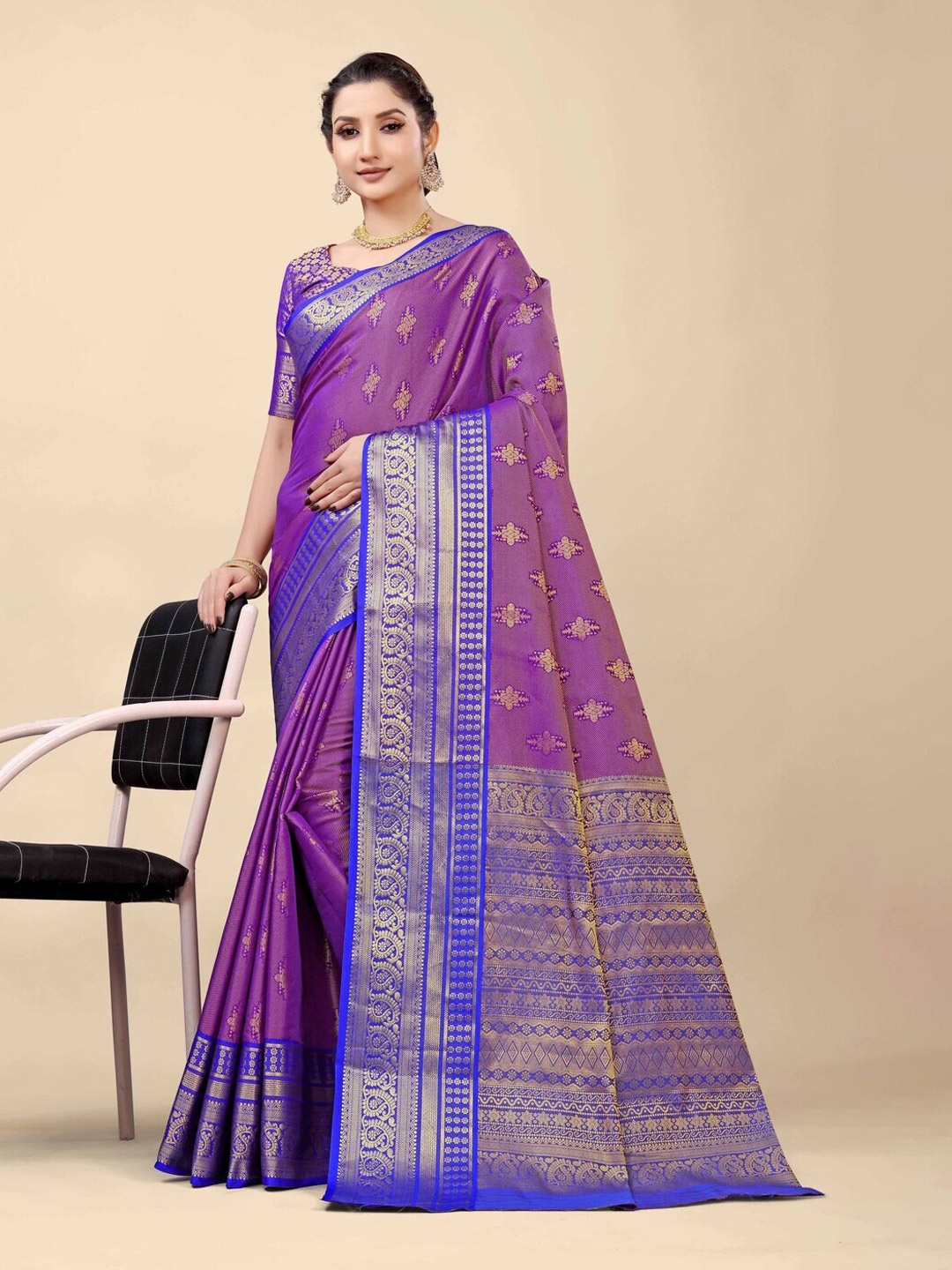 

Kandora Ethnic Woven Design Zari Pure Silk Banarasi Saree, Purple