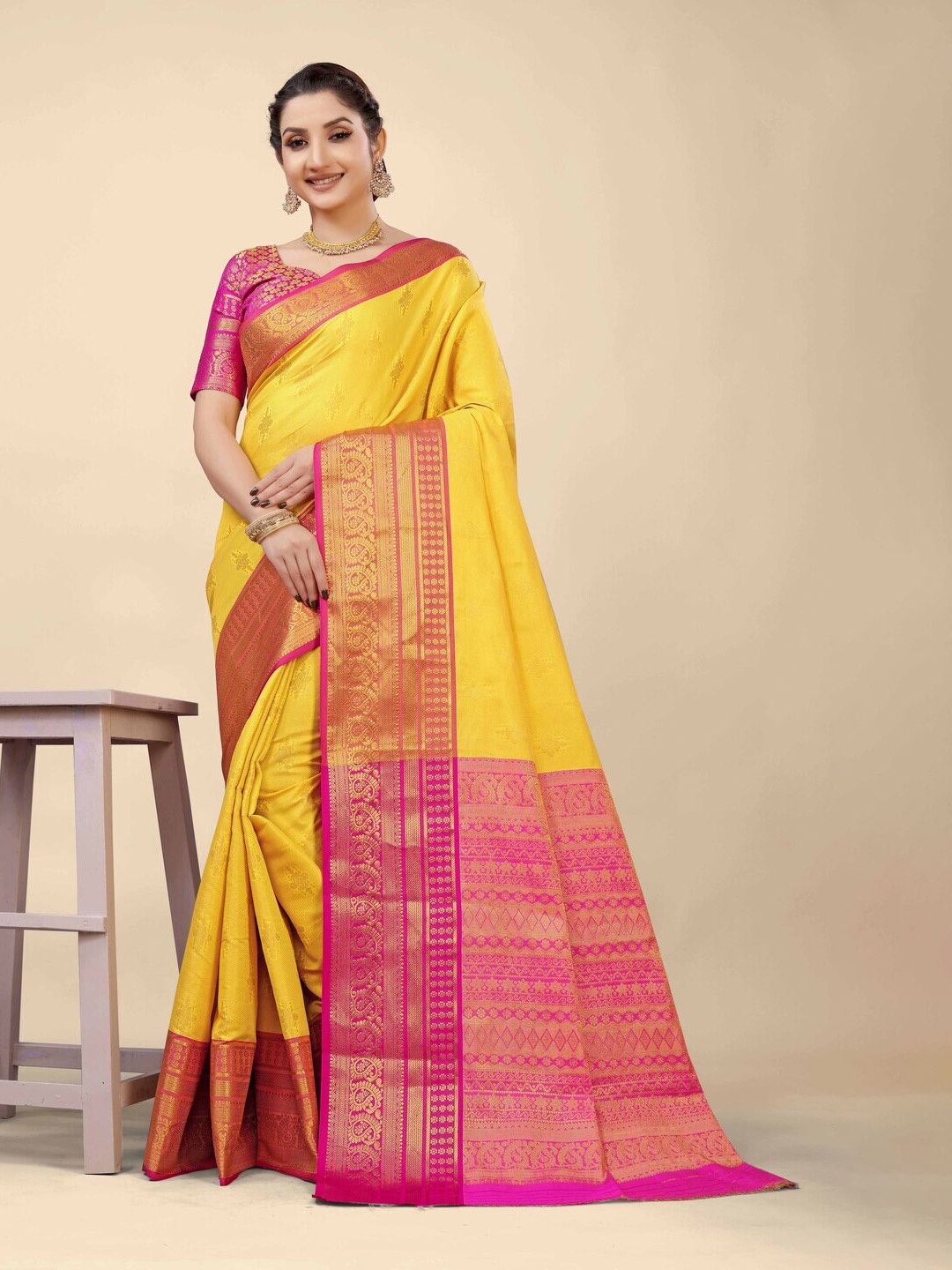 

Kandora Woven Design Pure Silk Banarasi Saree, Yellow