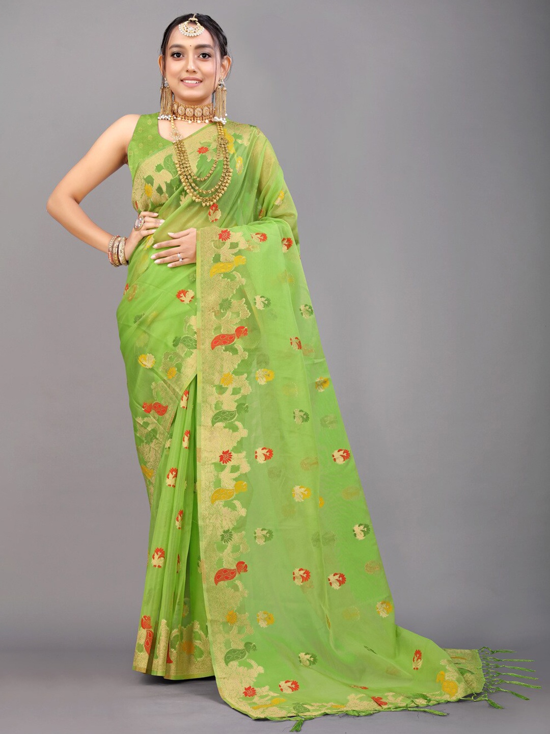 

Kandora Woven Design Pure Silk Banarasi Saree, Green